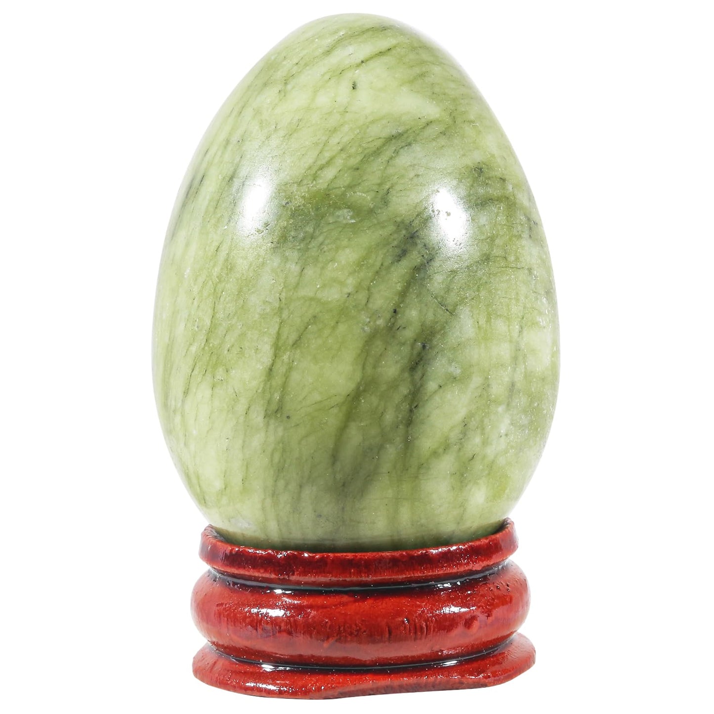 Casaper 2" Natural Green Jade Egg with Wood Stand for Home Decoration, Polished Crystal Pocket Palm Sphere Fengshui Figurines Healing Reiki