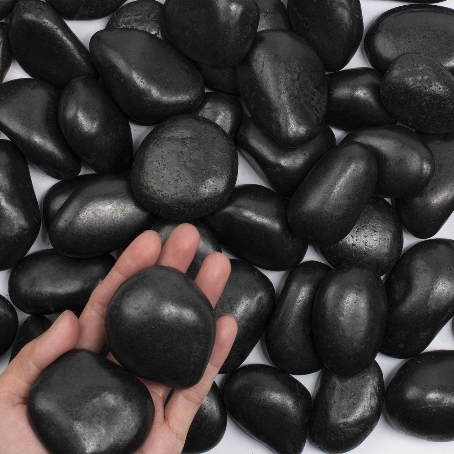 LOOIOOJ 40 lbs Black River Rocks - Large Polished Black Pebbles for Plants & Garden Decorative Stones，2-3" Polished Pebbles for Landscaping, Fish Tanks, Flower Pots, Water Fountains