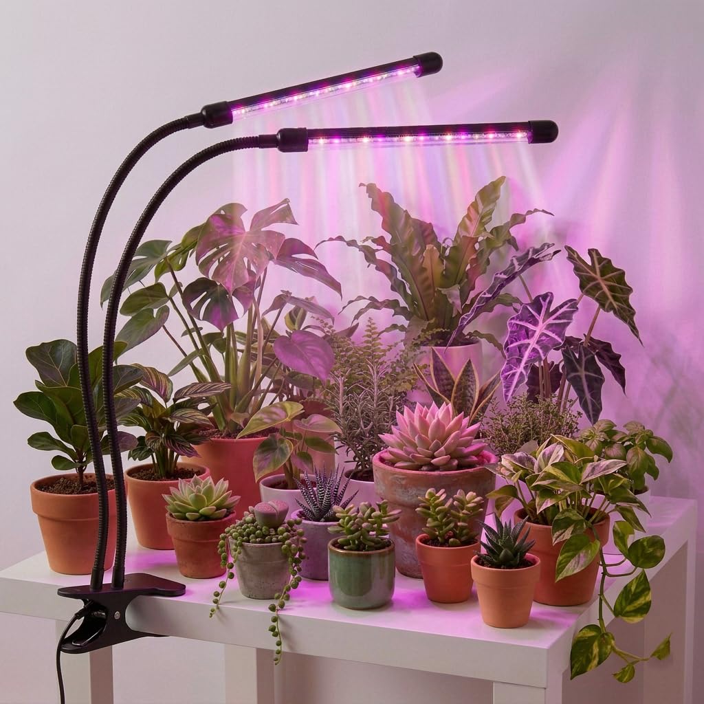H HNMA HN Grow Lights for Indoor Plants 2 Heads Full Spectrum, Flexible Gooseneck Clip On Plant Light 40 LEDs, 3/9/12H Auto Timer 3 Modes 10 Brightness Levels for Seed Starting, Flowers & Vegetables