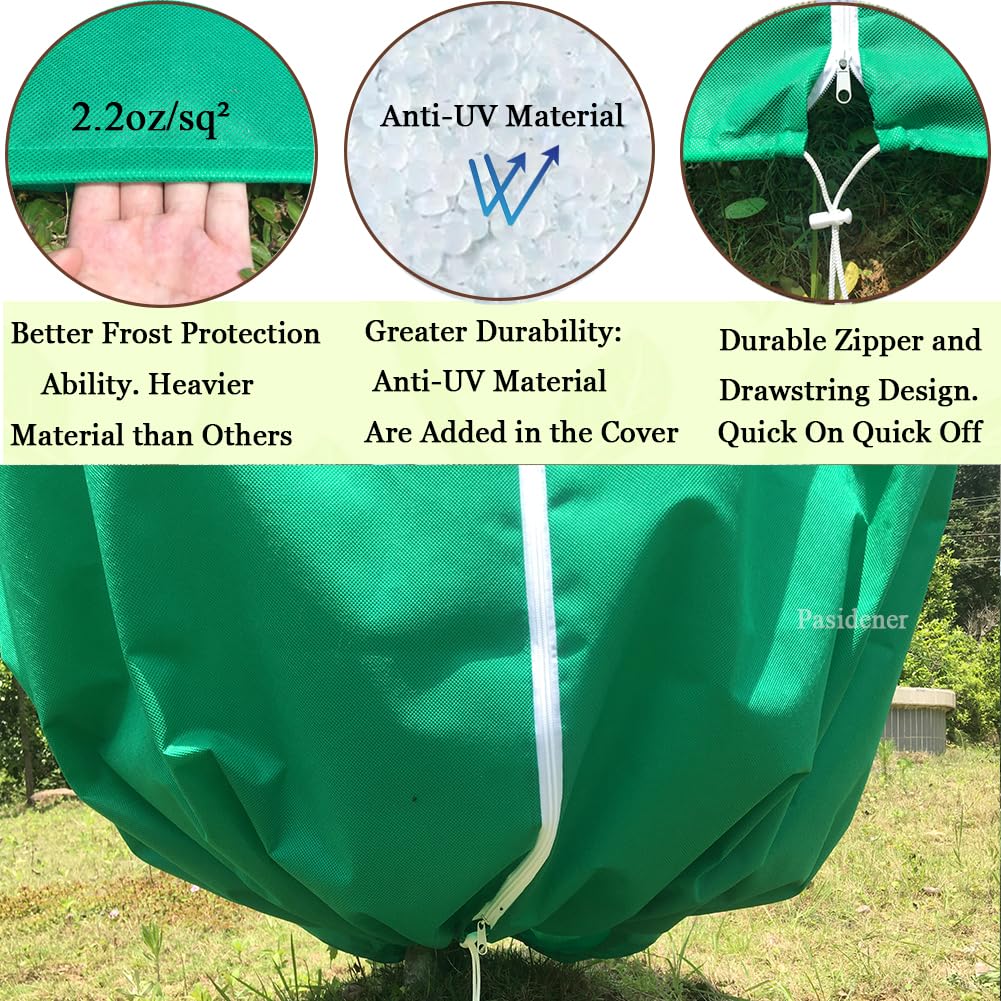 Pasidener Plant Covers Freeze Protection 2 Packs 90"X75" 2.2oz Tree Covers Frost Plant Covers Freeze Cloth for Outdoor Plants with Zipper Drawstring