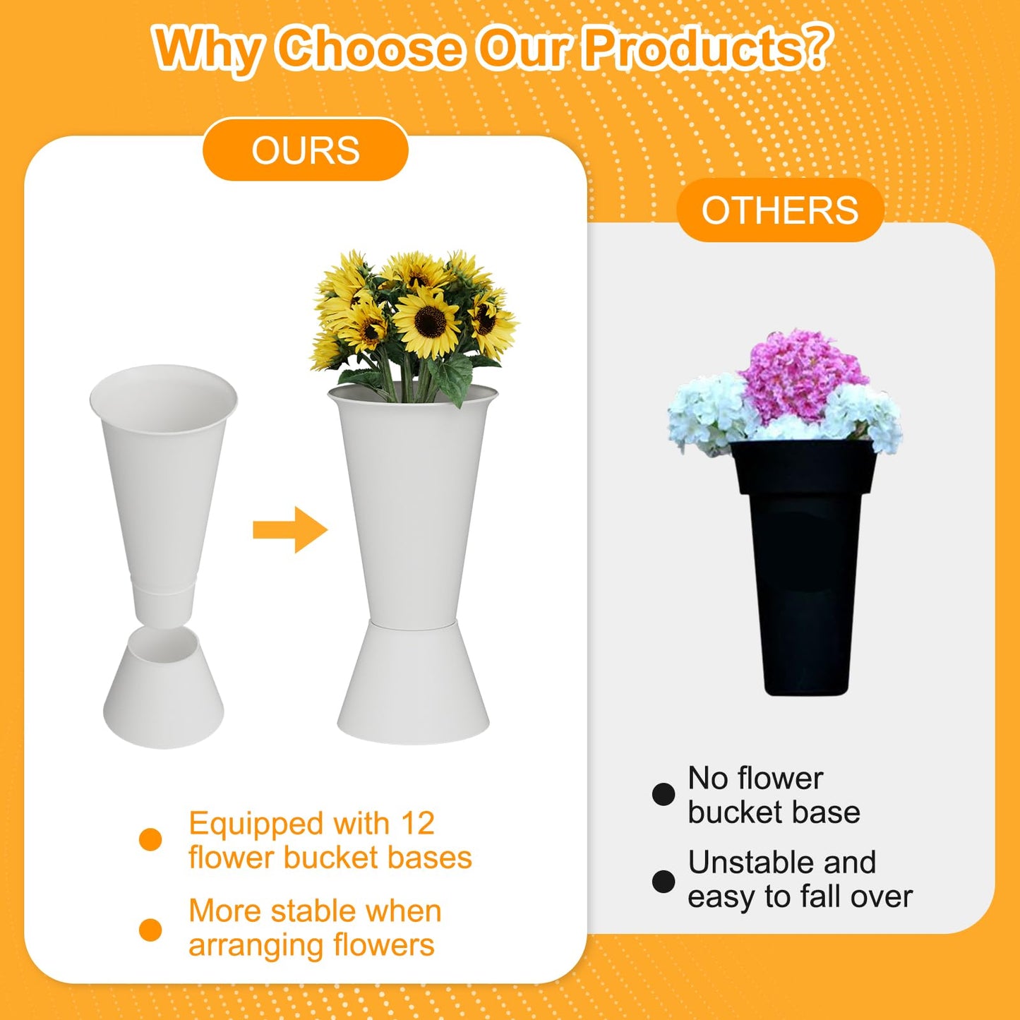 NEYCIL Flower Stand, 3-Tier Flower Display Stand with Buckets for Indoor Outdoor, Flower Cart Display Stand with Wheels for Courtyard, Balcony, Flower Shop, Wedding, Party, Exhibition (White)