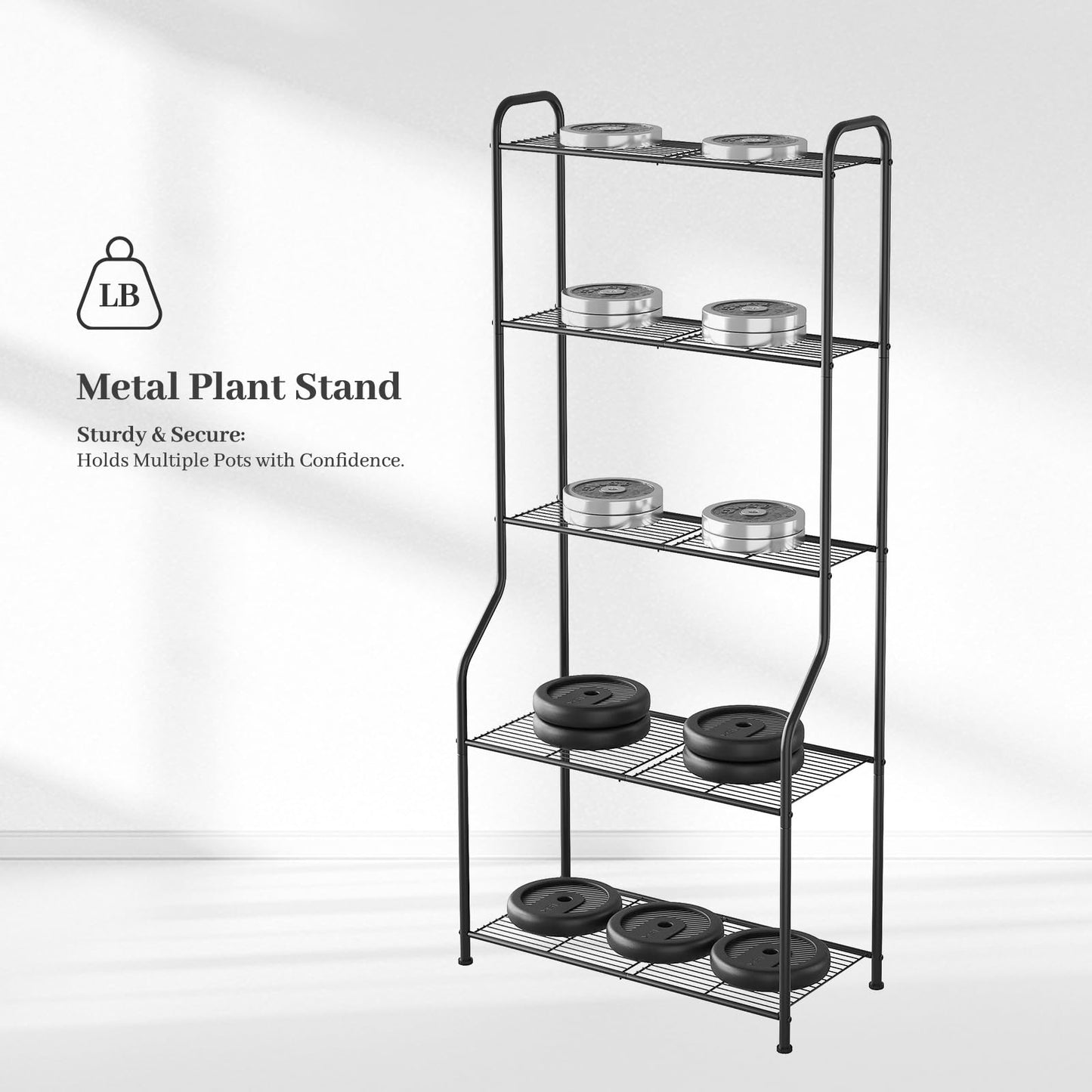 Kitsanery Plant Stand Indoor Outdoor for Multiple Plants, 5 Tier Tall Heavy Duty Metal Shelf, Large Flower Pot Holder Ladder for Garden, Patio, Living Room, Balcony, Black