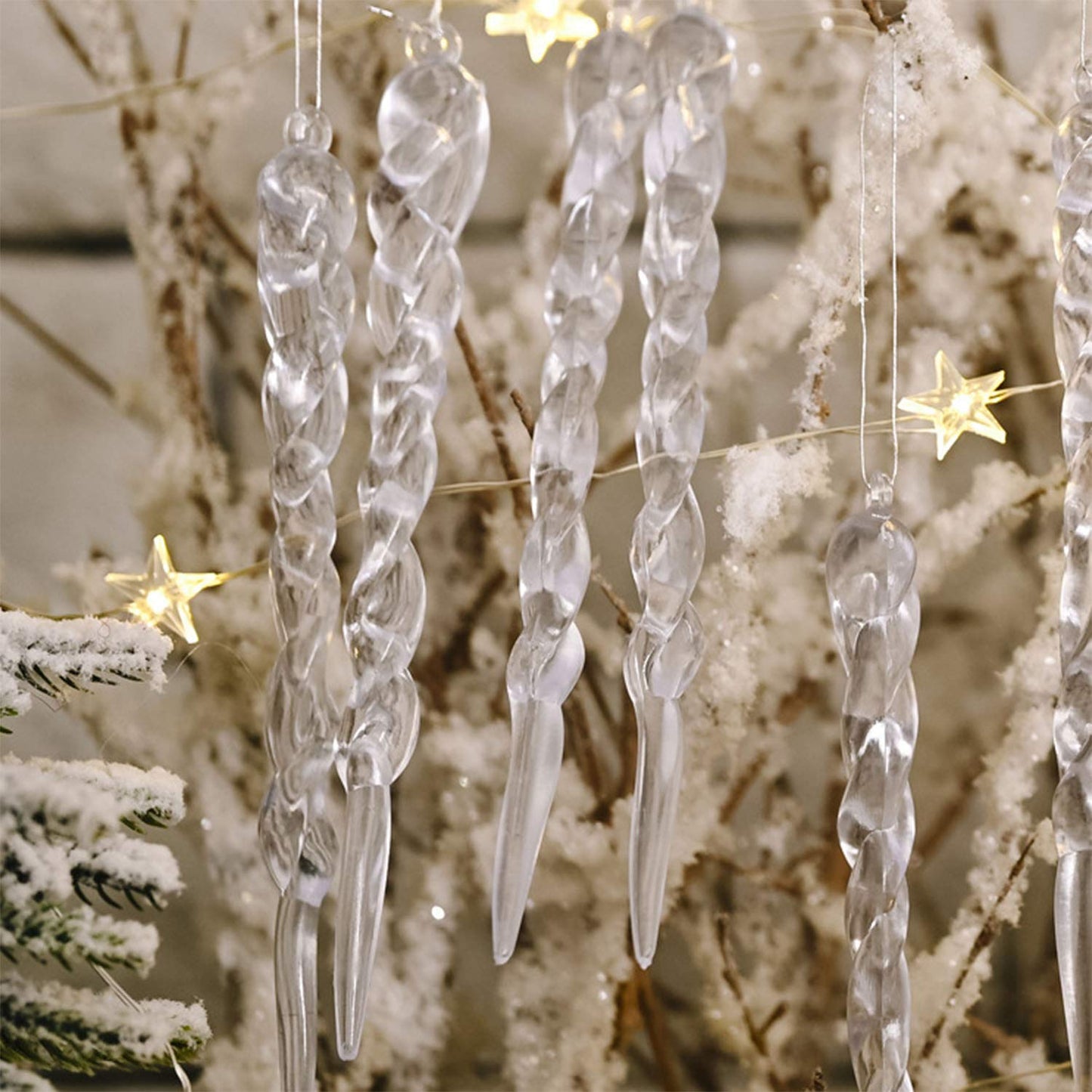 MIAO JIN 48 Pcs Plastic Hanging Icicles Drop Ornament for Christmas Tree Wedding Party Decorations (Transparency)