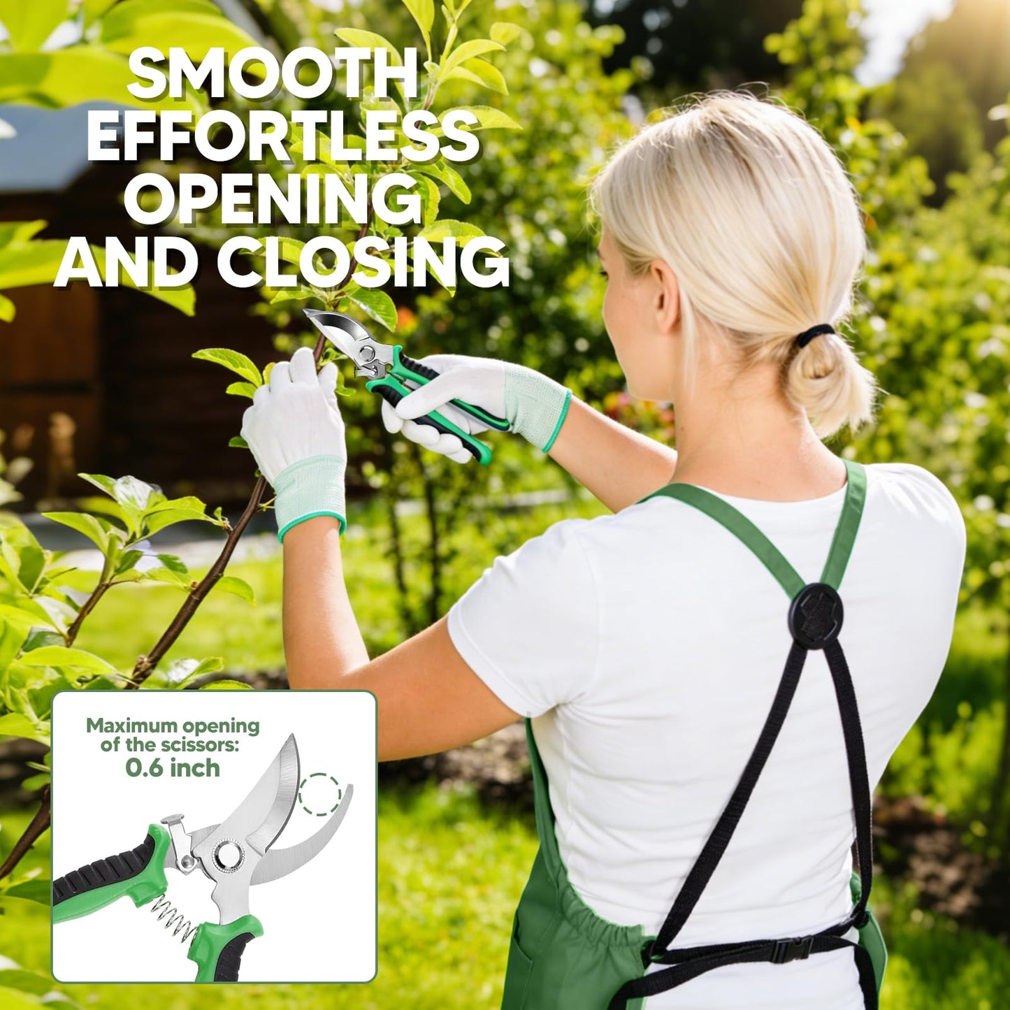 LIBKUR 3Pcs Gardening Apron Kit, Waterproof Harvest Apron with Multi-Pocket & Adjustable Cross Strap, Pruning Shears & Non-Slip Gloves for Harvesting & Gardening for Men Women(Army Green)