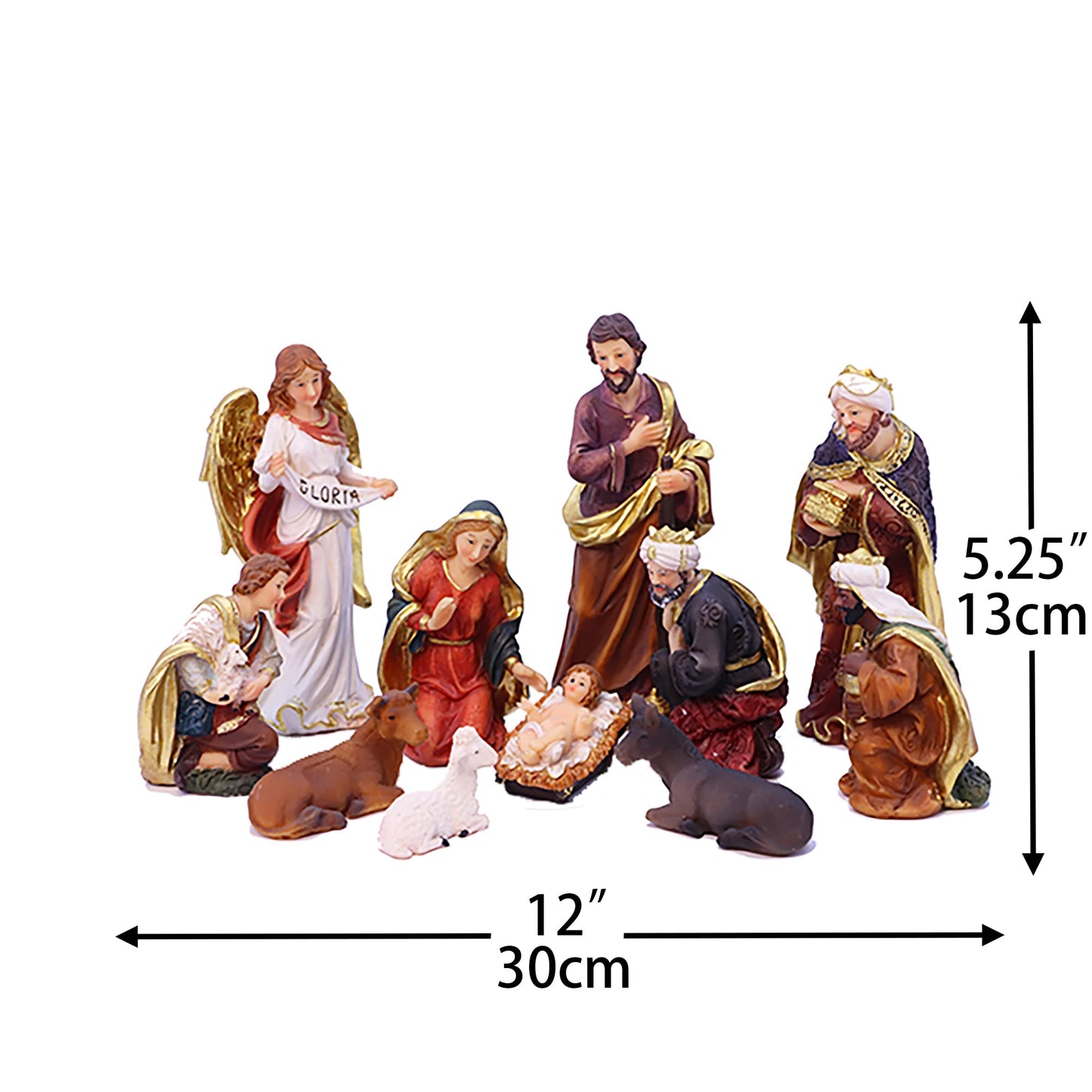 Zayton Nativity Set Christmas Indoor Figurines 11 pcs Nativity Scene Set 5.5“ Holy Family Miniatures Statue Crib Jesus Manger Ornament Church Xmas Home Decoration