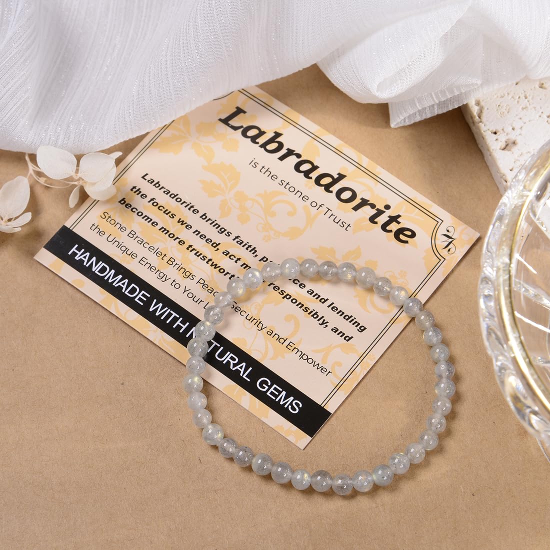 MASSIVE BEADS Labradorite - Trust - Handmade Handmade Yoga Stretch Elastic Bracelet Natural Stone Crystal Healing Power Energy Gifts for Unisex Adult 4mm