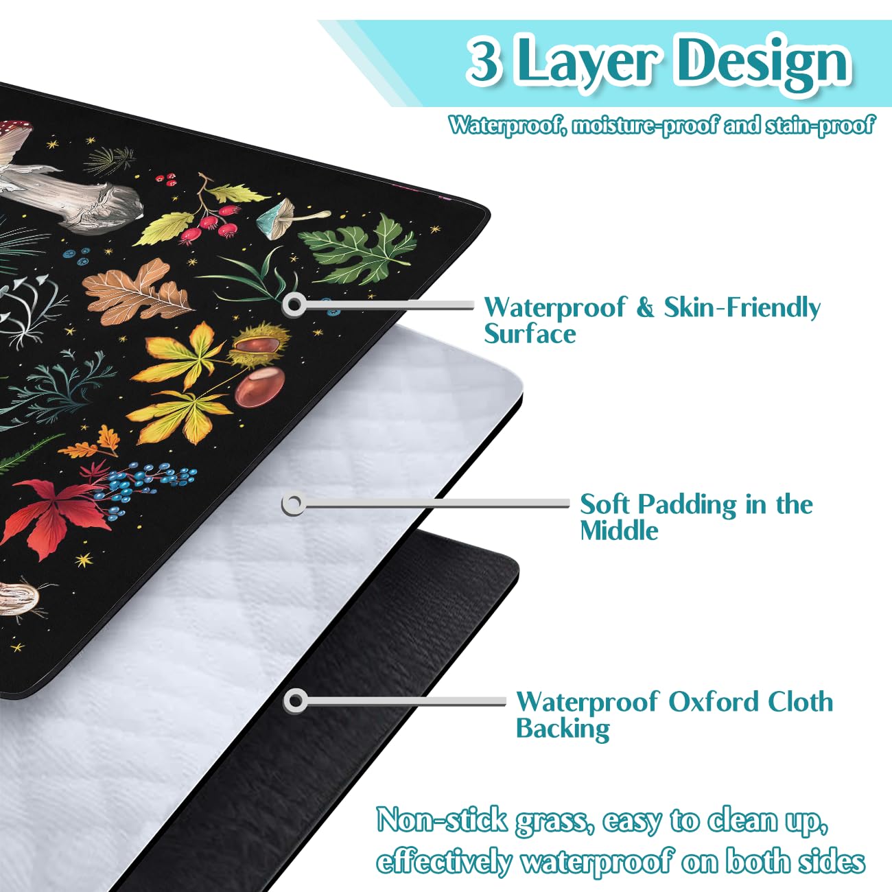 awufncksn Mushroom Picnic Blankets Waterproof Foldable, 60″X80″Thick Three Layer Picnic Mat Outdoor Blanket for Grass,Cute Beach Blanket Sandproof Picnic Accessories for Camping Party Park Hiking