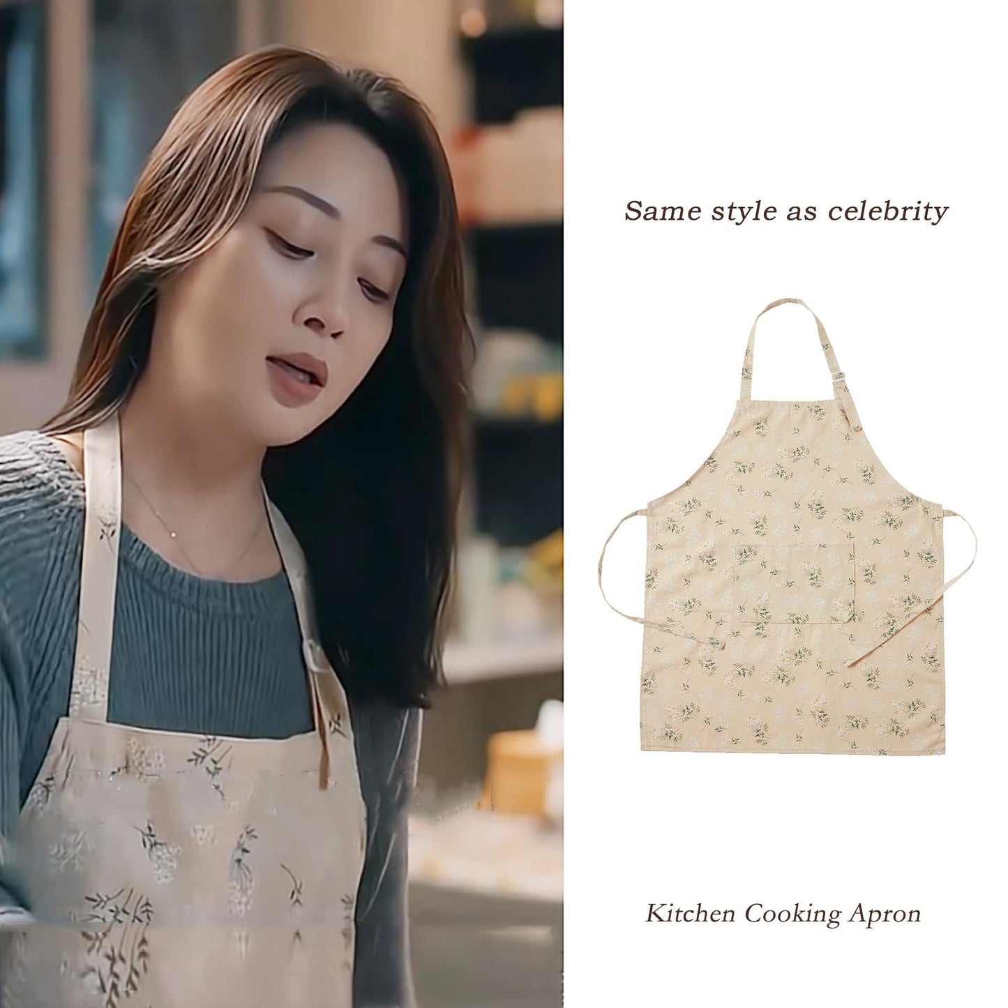 GROZOSS Aprons for Women with Pockets, Japanese Linen Kitchen Apron, Adjustable Lightweight Breathable Embossed Fabric, Cooking Baking Gardening Craft Apron, Vintage Floral Style