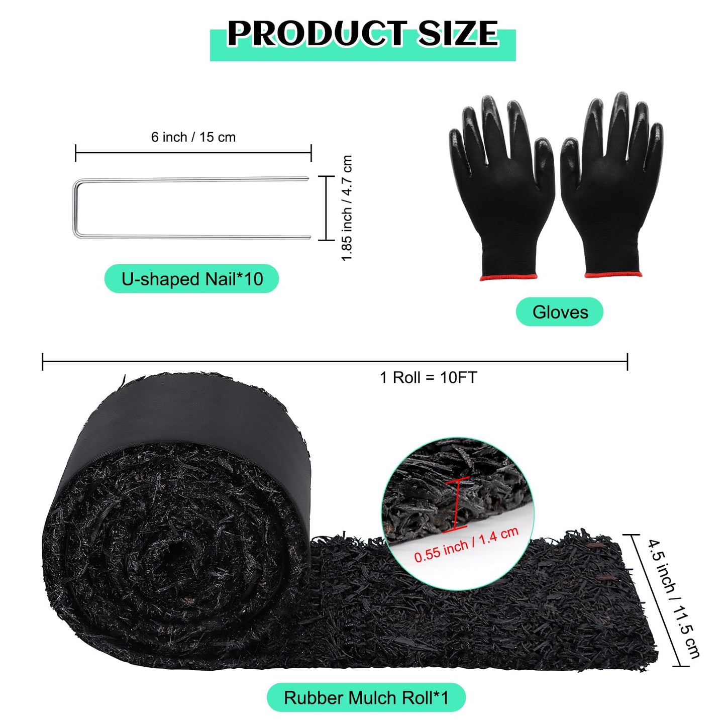 1 Pcs 10 Ft Long Rubber Mulch for Landscaping Garden Mulch Black Roll Rubber Mulch Mat Recycled Natural-Looking Edging Border Cuttable Reduced Weed Growth Bed Liner for Garden 2026
