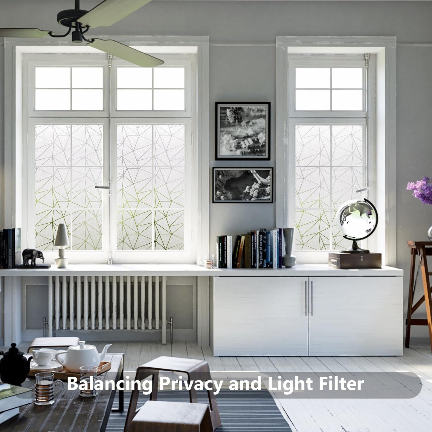 NINETREX Window Privacy Film Frosted Glass Window Clings Decorative Coverings Non-Adhesive Sun Blocking Stickers for Home Office Garage,17.5 x 78.7Inches
