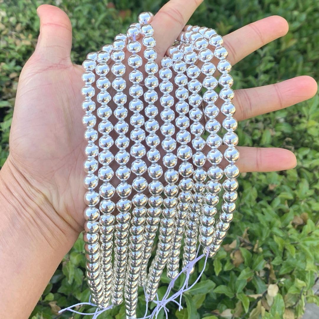 40pcs Adabele Grade A Natural Hematite Silver Plated Healing Gemstone 10mm Round Loose Beads Gem Stone Spacer for DIY Craft Jewelry Making GFC-B10