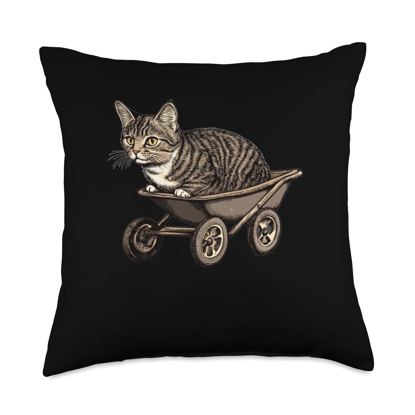 Cat Using a Wheelbarrow Throw Pillow