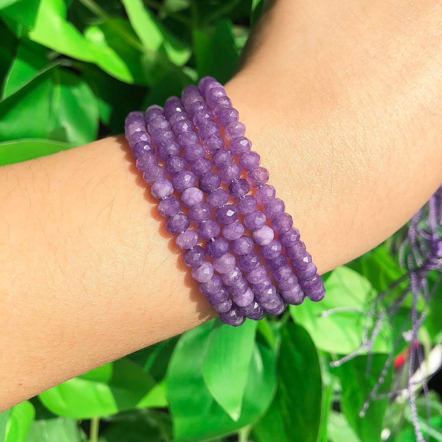 2 String 220PCS 3x5mm Natural Purple Chalcedony Stone Beads for Jewelry Making, Songxi Facted Loose Gemstone Beads for DIY Bracelet Necklace Making Supplies with Energy Healing Chakra Power