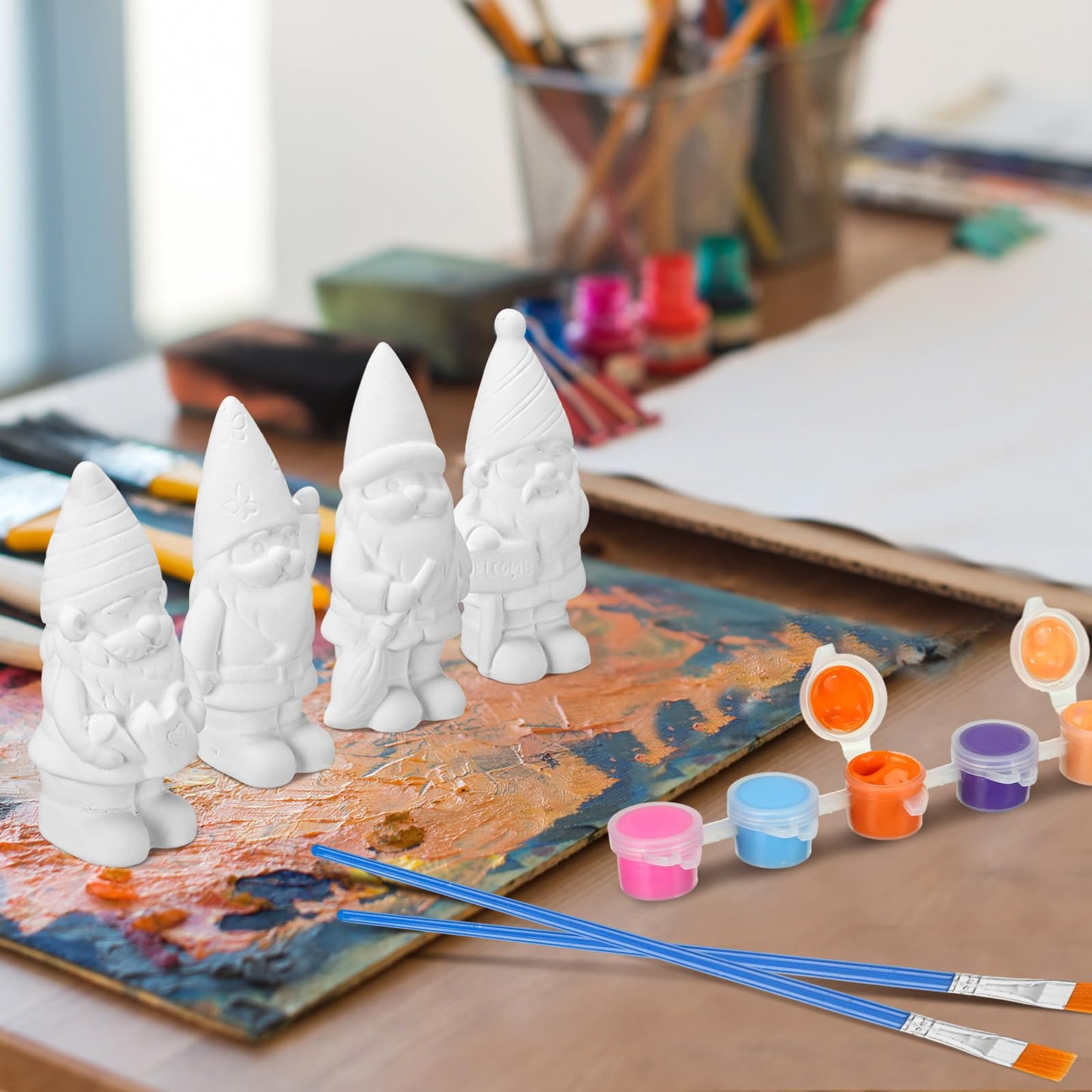 Barydat 4 Sets Spring Ceramic Gnomes to Paint Ready to Paint Your Own Gnome with Brush 5 Inches Arts Crafts for Adults Xmas DIY Figurines Kit