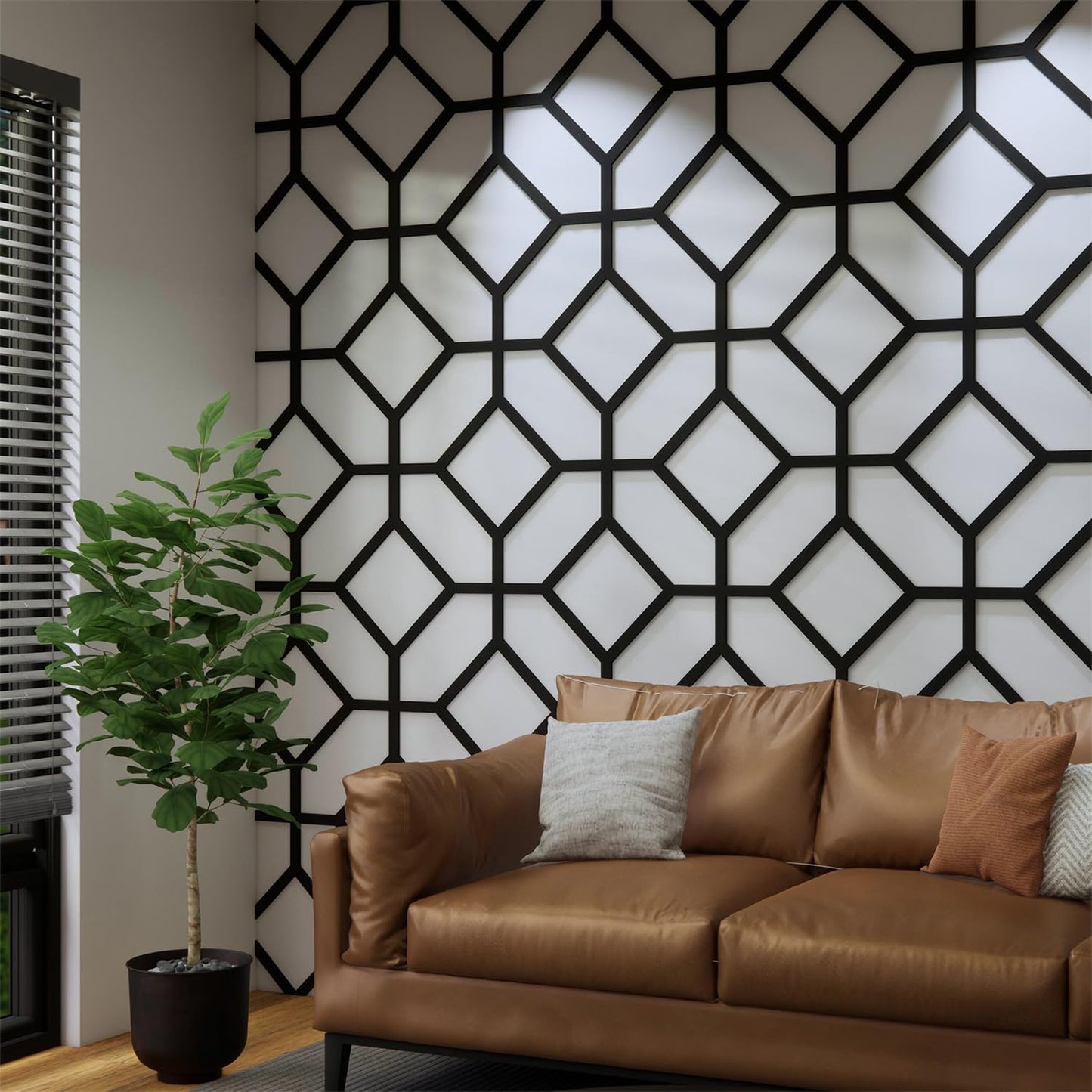 MidModArt PVC Modular Decorative Fretwork Wall Panels for Living Room Lobby Bedroom, 8PCS Cross Grid-Black Matte Black Finish