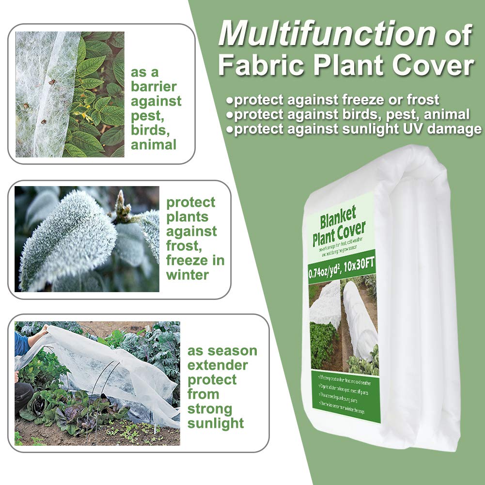 Plant Covers Freeze Protection 10 ft x 30 ft Floating Row Cover 0.9oz/yd² Garden Fabric Plant Cover for Winter Frost/Sun Pest Protection (10FT X 30FT)