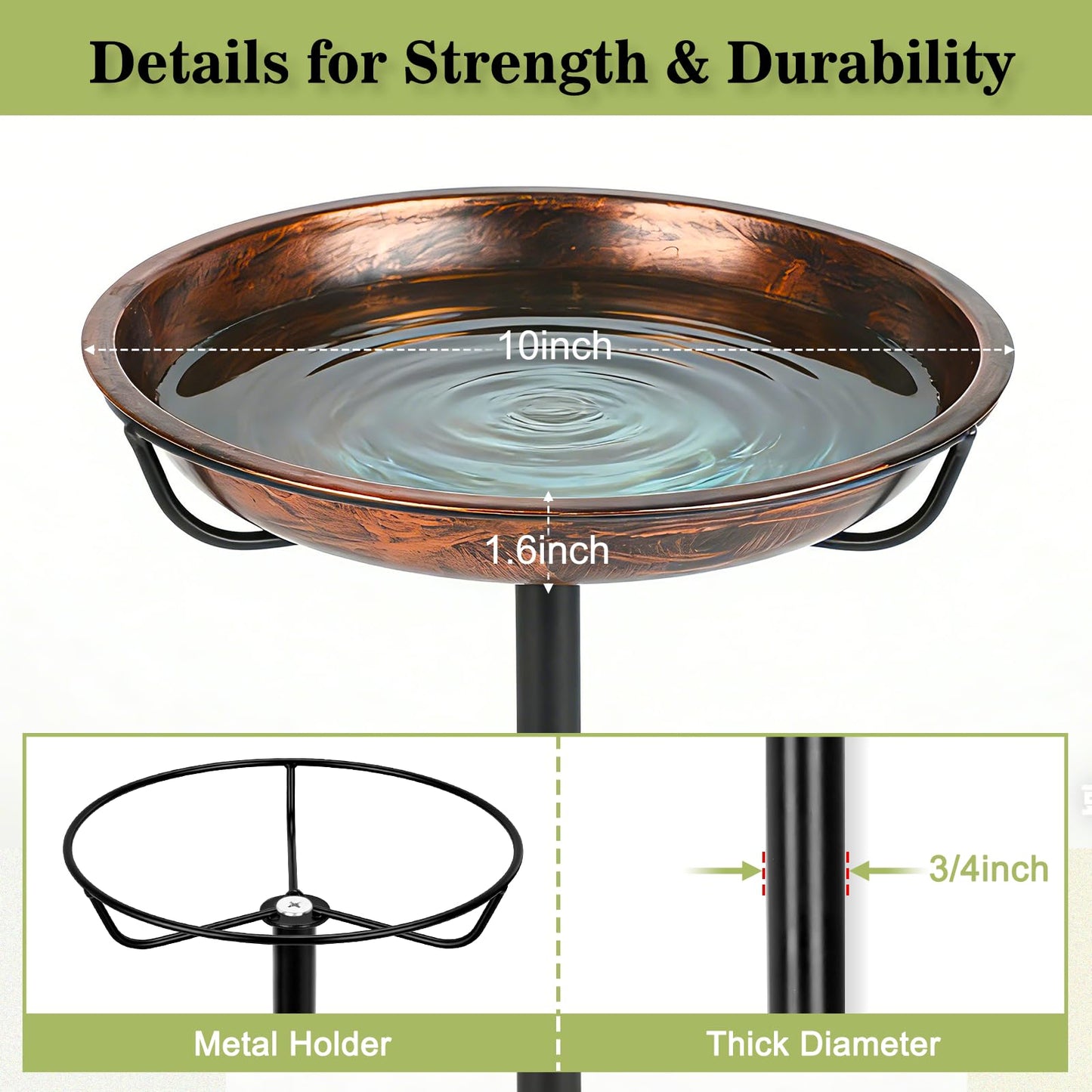 Gtongoko Metal Bird Bath for Outside Heavy Duty, 29 Inch Bird Feeder Birdbaths for Outdoors, Garden Bird Bath Bowl with 5-prongs Base