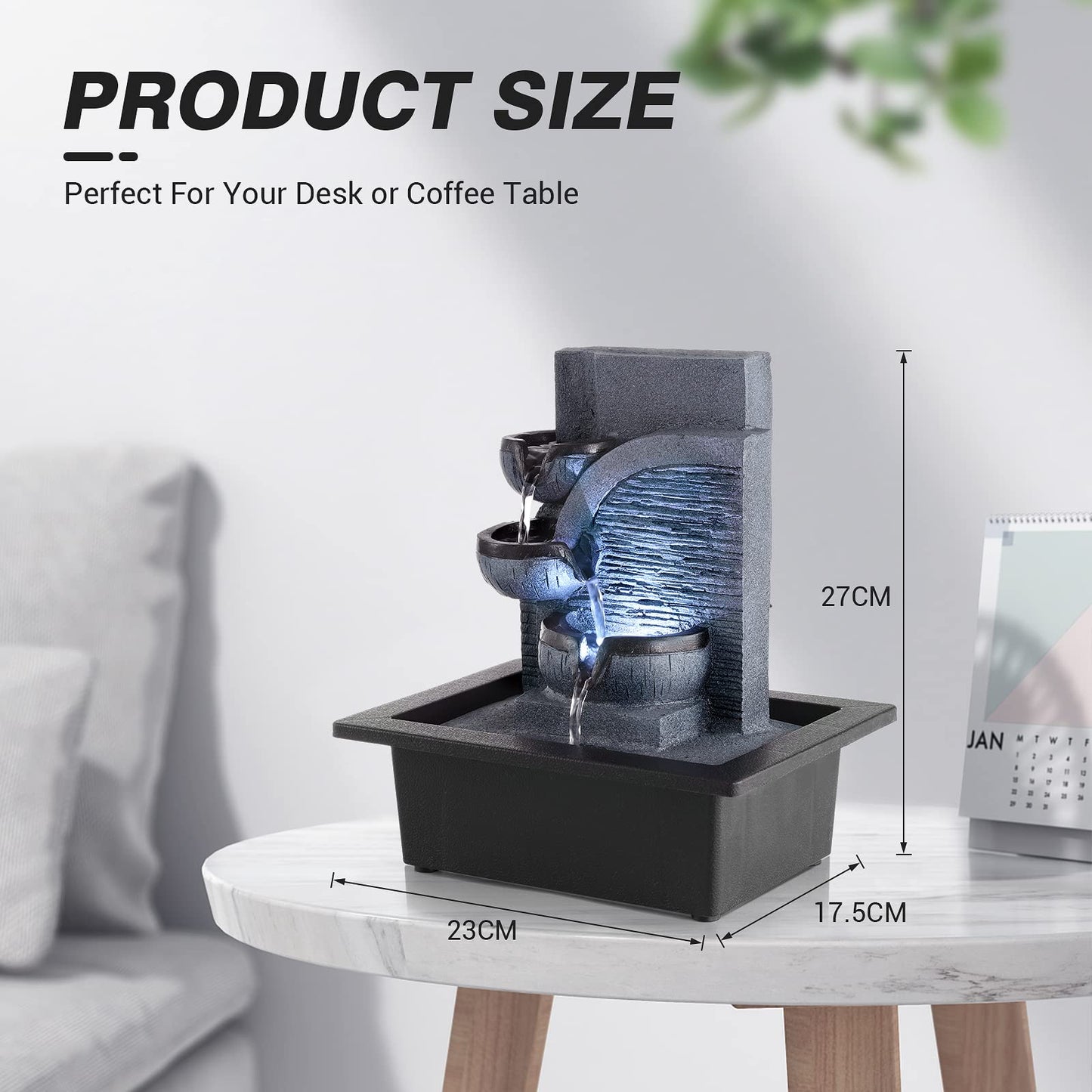 WICHEMI Tabletop Water Fountain with LED Lights Indoor Waterfall Fountains Relaxing Water Feature Indoor Fountains Zen Meditation Desktop Fountain for Home Office Bedroom Decor (Style 6)