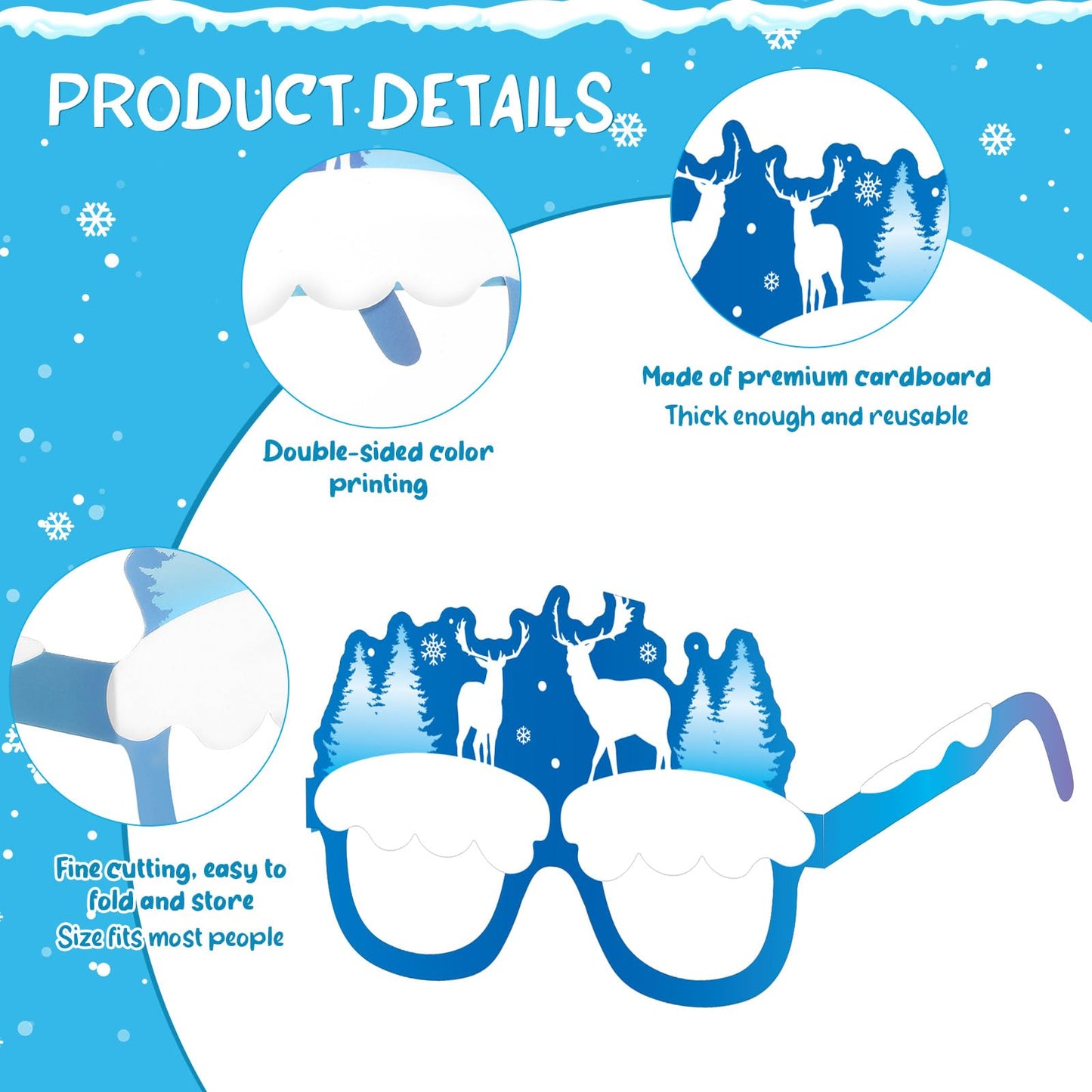 Harrycle 60 Pcs Winter Party Favors Snowflake Paper Eyeglasses Winter Wonderland Party Decorations Photo Booth Props for Christmas Holiday Baby Shower Birthday Supplies
