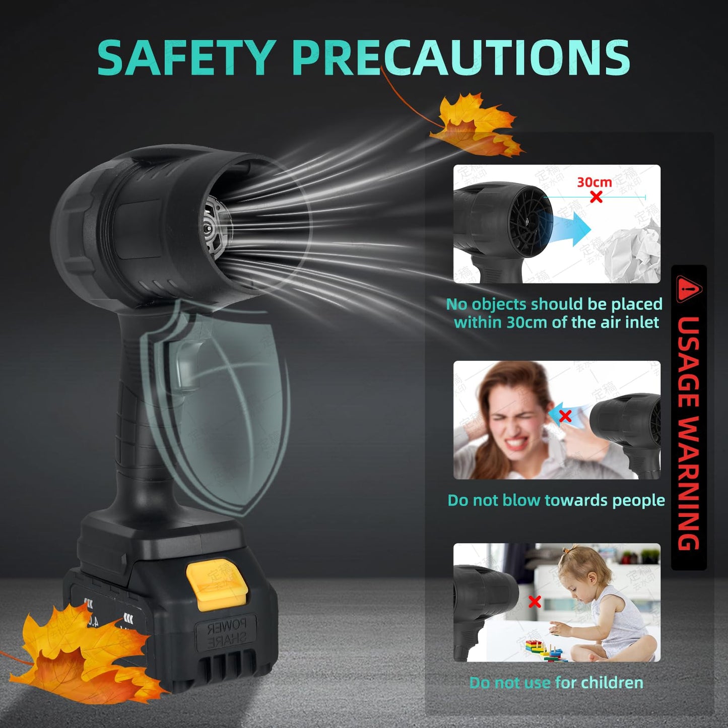 Purcoco Cordless Leaf Blower Handheld Jet Dry Mini Blower Turbo Fan Electric air Duster for car mini Turbo Jet Fan Cleaning Garden by 2 Batteries