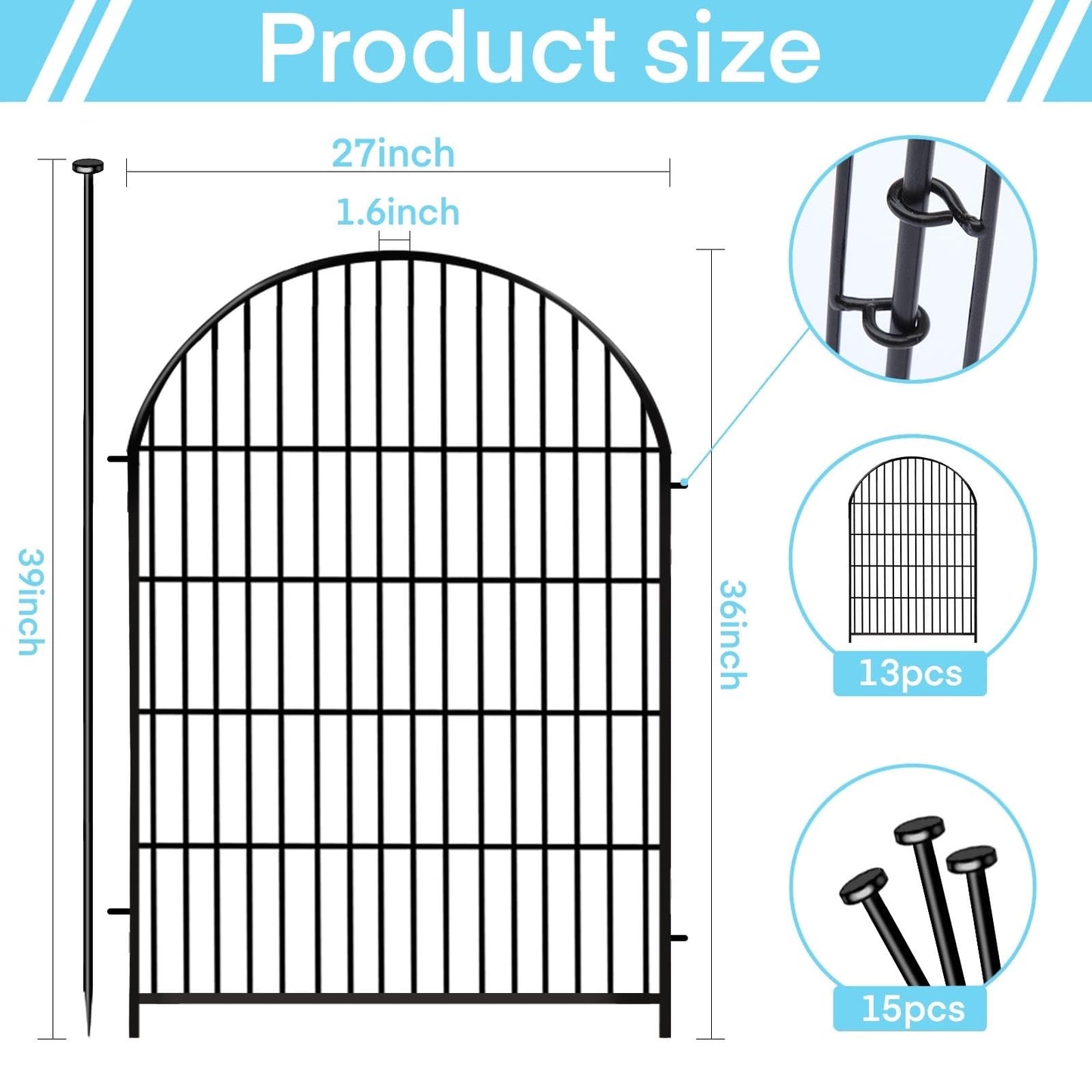 Okaygardn Garden Fencing 36 Inch High with Gate, 14 Panels Garden Fence Total 30.6 Ft(L),No Dig Animal Barrier, Rustproof Metal Wire Garden Fences and Borders for Dogs, Rabbits, Flower Bed Fencing