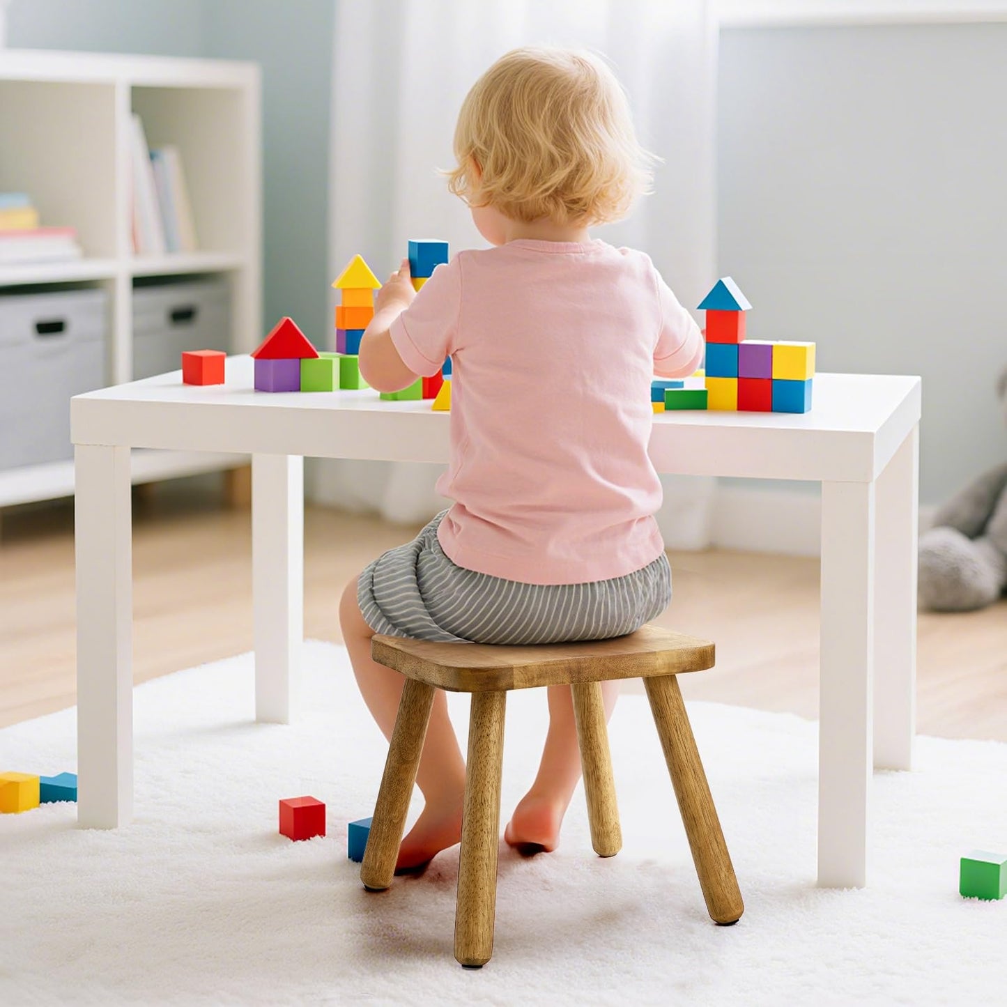 Youeon 12 Inch Square Solid Wooden Step Stool, Non-Slip One Step Stool for Adults, Holds up to 300 Lbs, Portable & Sturdy, Footstool for Bedroom, Bathroom, Kitchen, Easy to Assemble