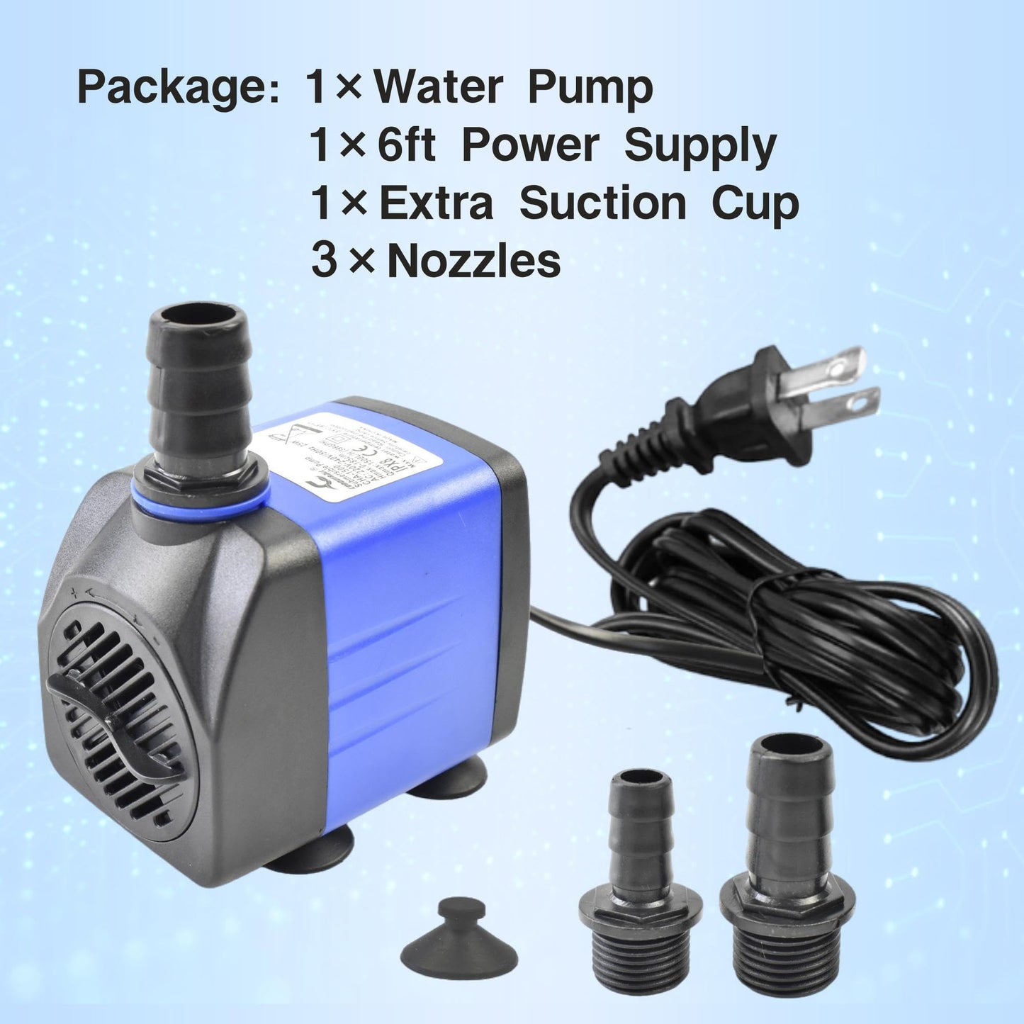 CONQUERALL 25W Electric Water Pump 396GPH Large Flow 6ft Power Cord for Outdoor Fountains Pond