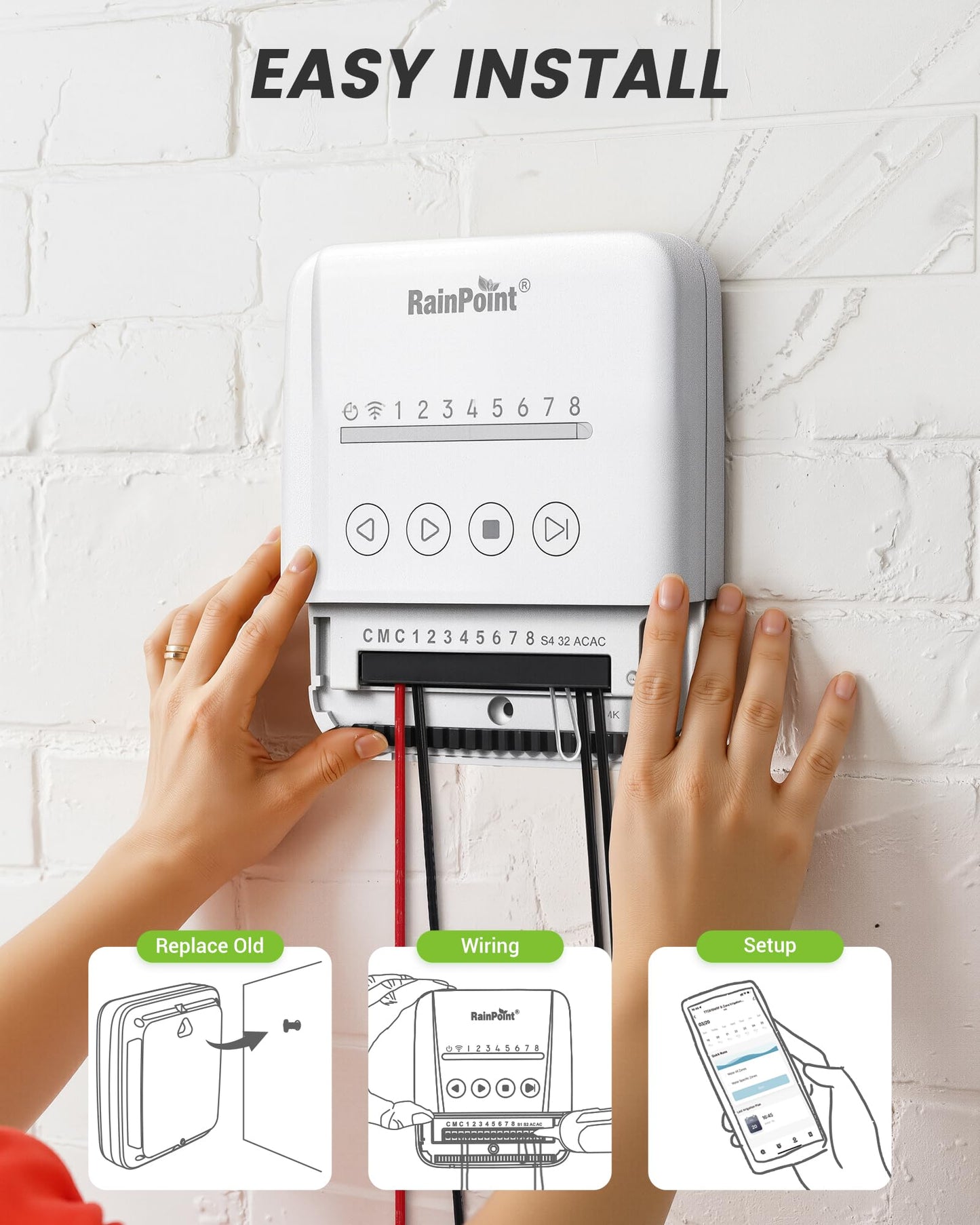RAINPOINT Smart Sprinkler Controller, WiFi Sprinkler Controller 8 Zone-Local Weather Intelligence, Programmable Smart Irrigation System with APP Remote Control, Rain Skips, Rain Sensor Compatibility