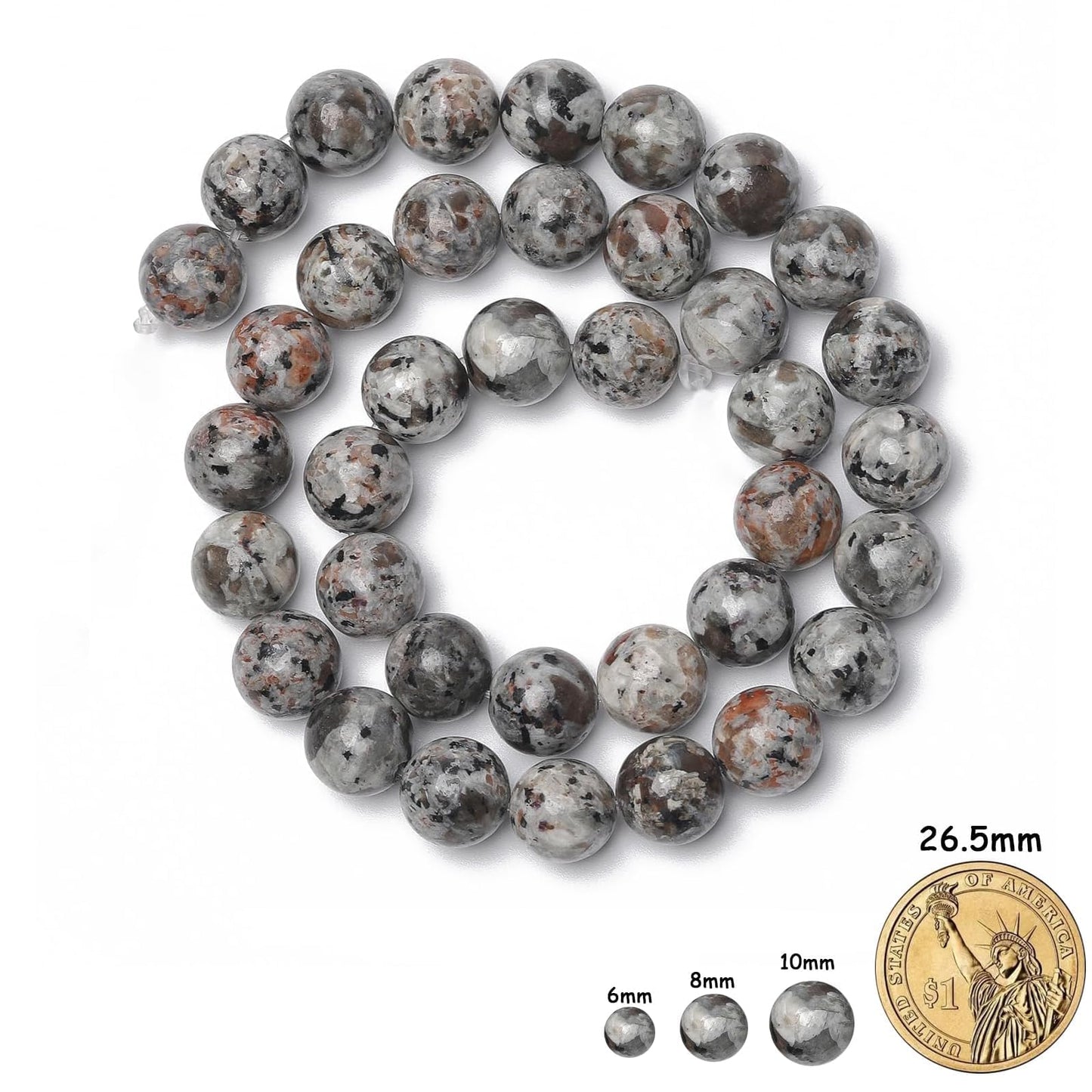 Yochus 45pcs Flame Yooperlite Beads，8mm Healing Energy Power Natural Stone Round Loose Beads for Jewelry Making Earring Necklace DIY Crafts