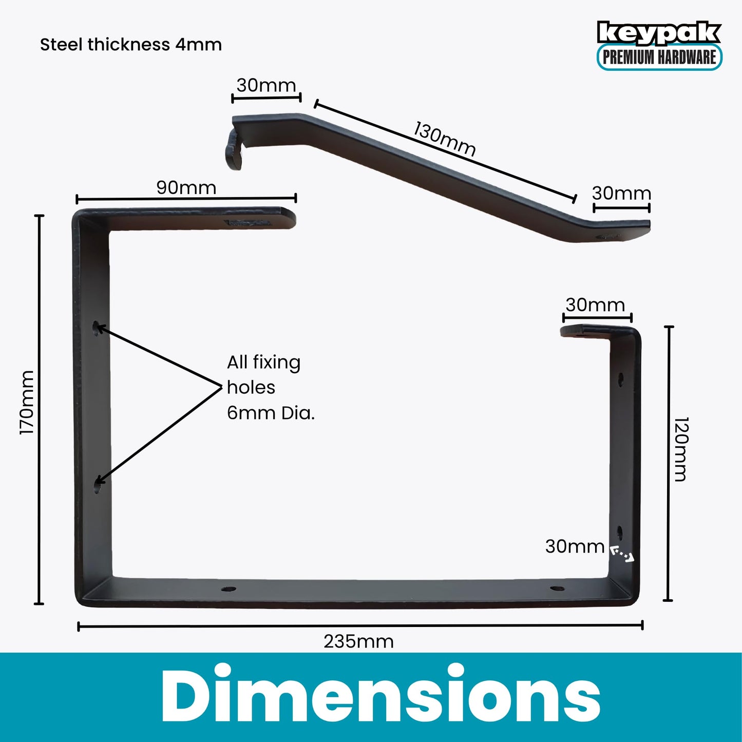 Keypak ST0555B 2 Pack Universal Lockable Wall Ladder Rack Brackets Secure Storage, Black, 170 x 235 x 30 mm