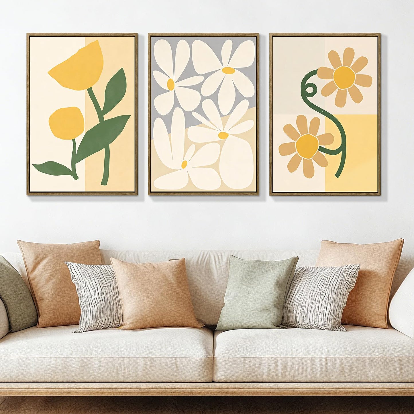 3Pcs Large Framed Botanical Canvas Wall Art, Modern Neutral Plant Abstract Canvas Prints, Minimalist Nature Wall Decor, Large Wall Art for Living Room Bedroom Office Farmhouse Decor 16 * 24in