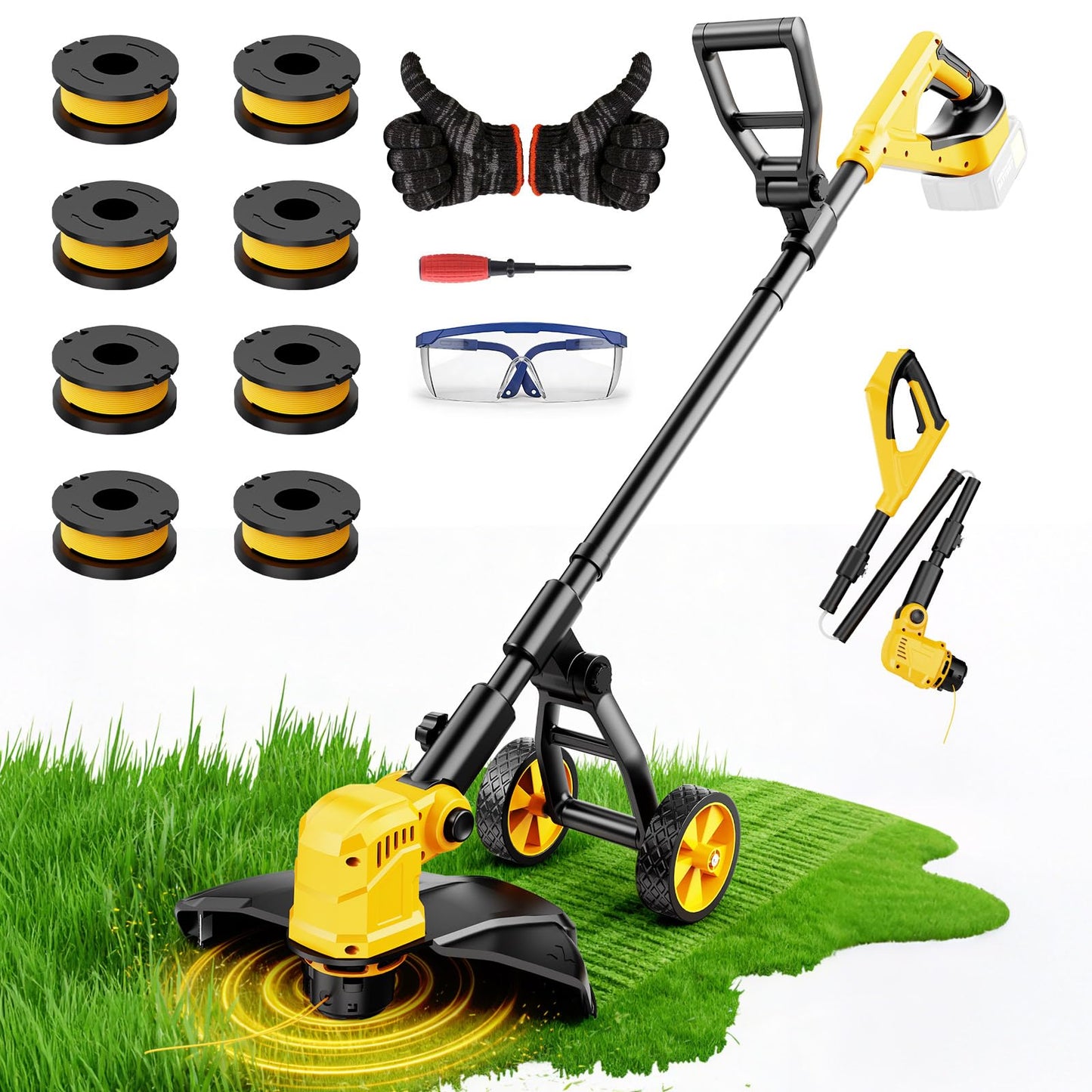 3 in 1 Cordless String Trimmer Compatible with Dewalt 20V Battery (NO Battery), 14" Electric Weed Wacker with Wheel, Lightweight Battery Powered Weed Eater/Edger Trimmer/Grass Trimmer w/8 Line Spools
