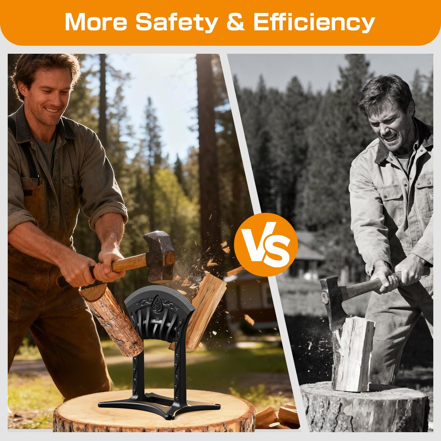 Poffattr Firewood Kindling Splitter for Wood, Heavy Duty Cast Iron Wood Splitters for Firewood with No Axe, Manual Log Splitter for Kindling Wedge Point with Safety Cover