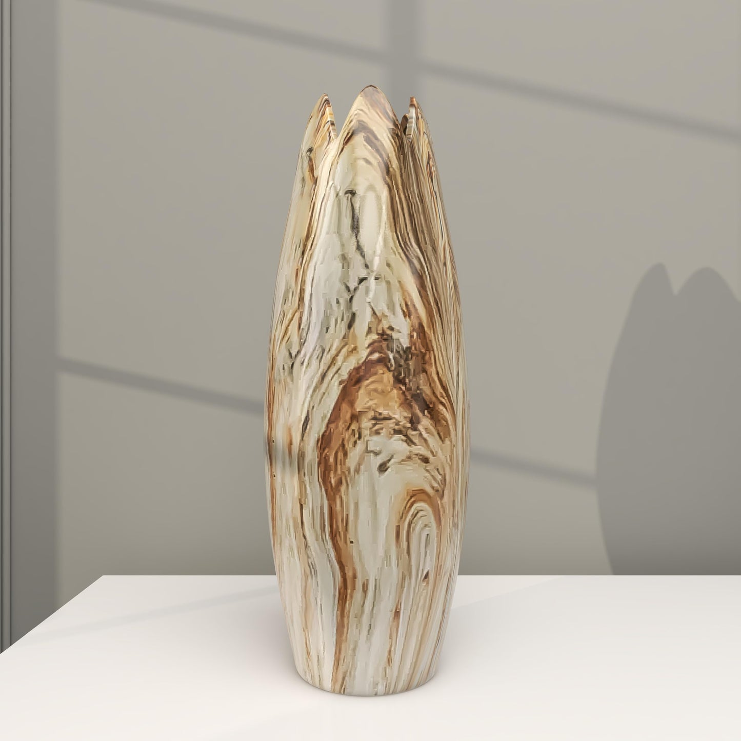 Deco 79 Ceramic Decorative Vase Marbled Centerpiece Vase with Angled Edge Opening and Rust Accents, Flower Vase for Home Decoration 7" x 7" x 21", Beige