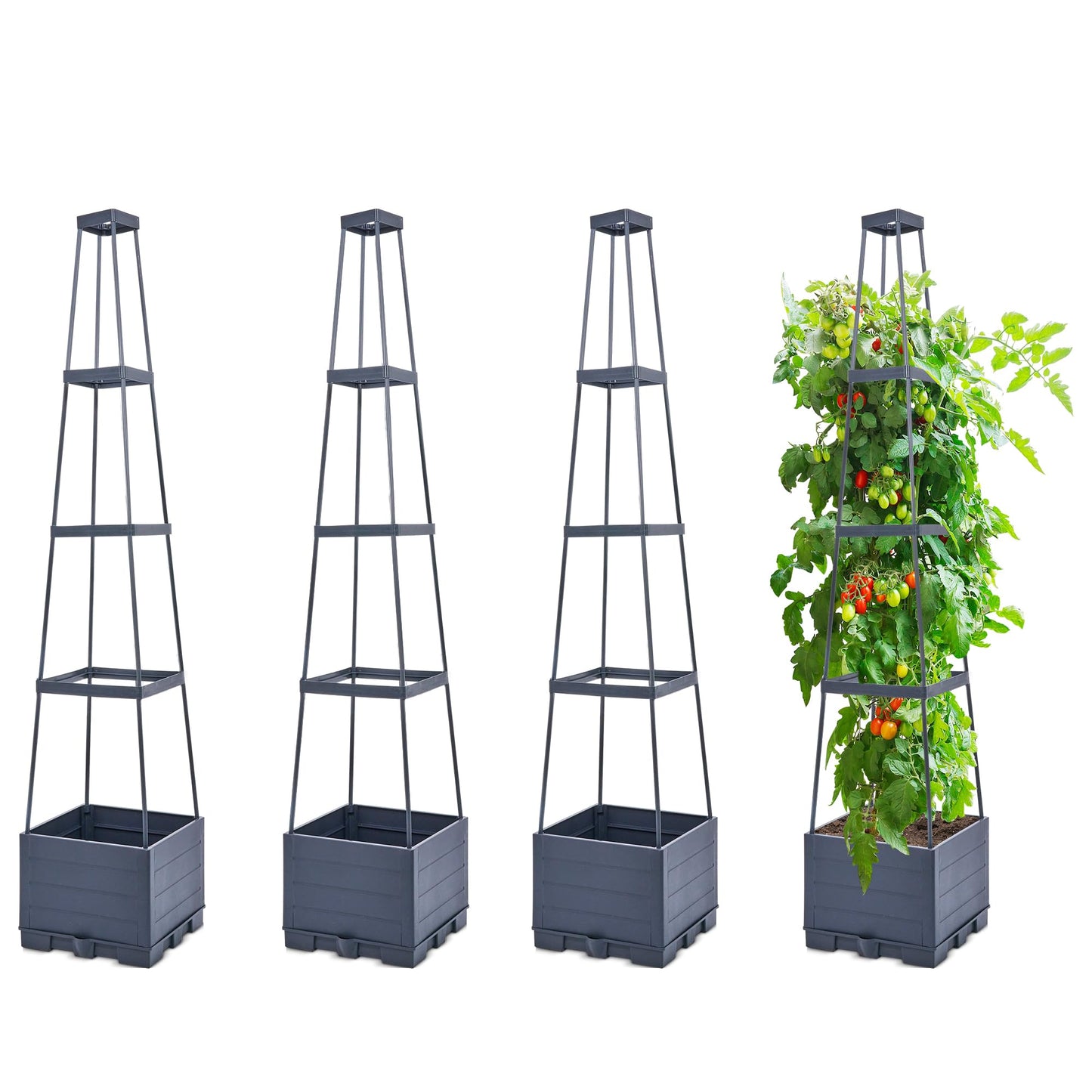 GENMOUS Raised Garden Bed with Tomato Planter Box Trellis, 56'' Tomato Cages for Garden, Tomato Planter Cage for Patio for Climbing Plants Vegetable Vine Flowers Outdoor & Indoor, 4 Pack
