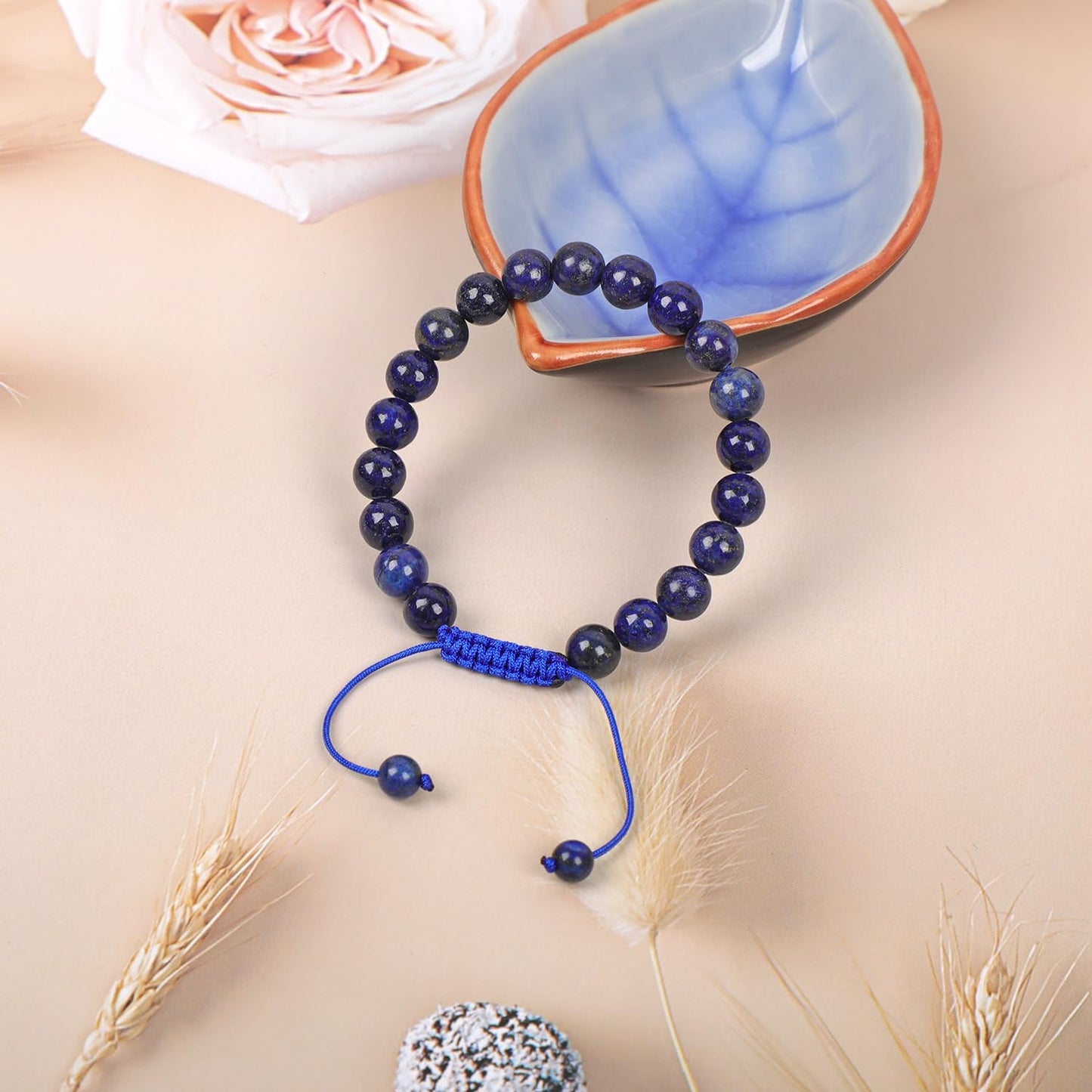 AD Beads Natural 8mm Gemstone Bracelets Healing Power Crystal Macrame Adjustable 7-9 Inch (Lapis)