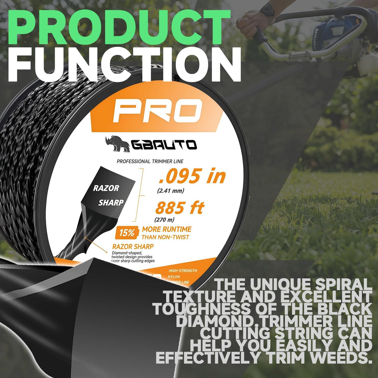 GBAuto 885ft 0.095" for Black Diamond Trimmer Line Cutting String Replacement, for Echo Trimmer Line 330095073