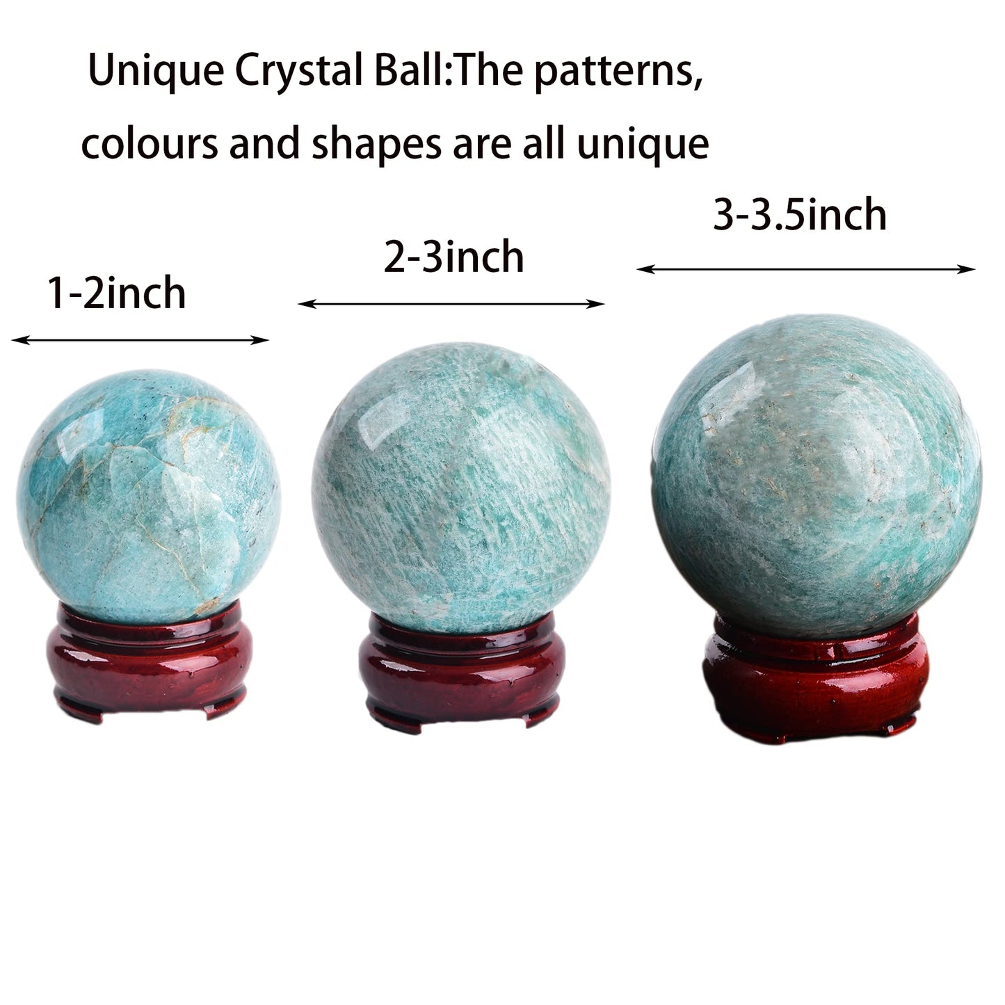 JIC Gem Amazonite Crystal Ball with Wood Stand Gemstone Sphere,Healing Crystal Balls for Reiki Chakra Decoration Fengshui (2.8-3.2inch)