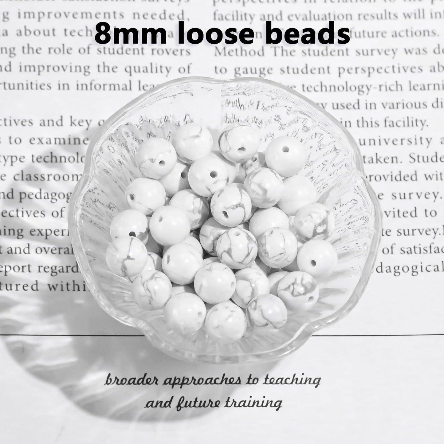 8mm Natural Gemstone Howlite Round Loose Beads for Jewelry Making DIY Bracelet Necklace (45-48pcs/strand)