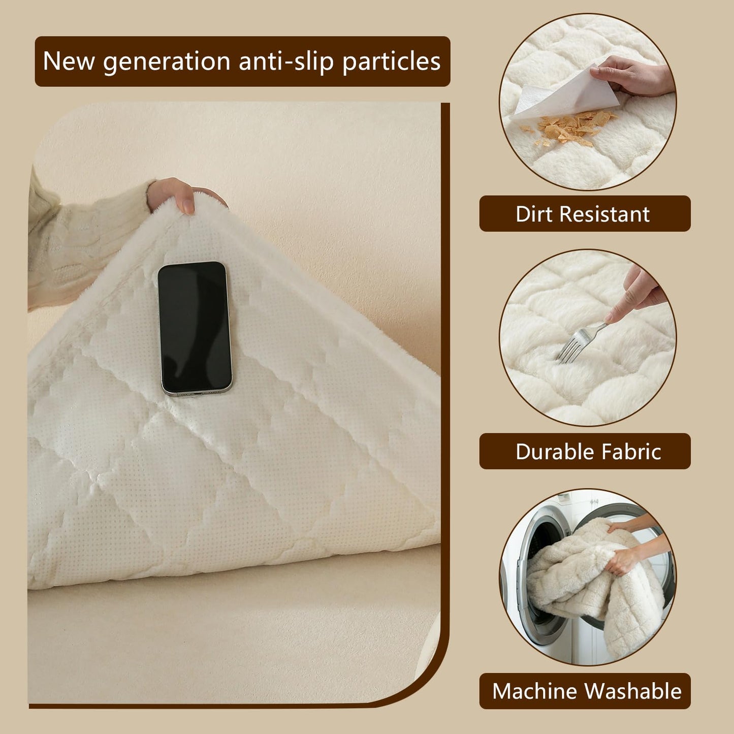 OHSIO Couch Cover for Pets Plush, Non Slip Cozy Sofa Cover Pet Friendly, Soft Thick Fuzzy Sofa Slipcovers for 3 Cushions Washable Couch Sofa Funiture Protector(White,27.6'' x 63'')