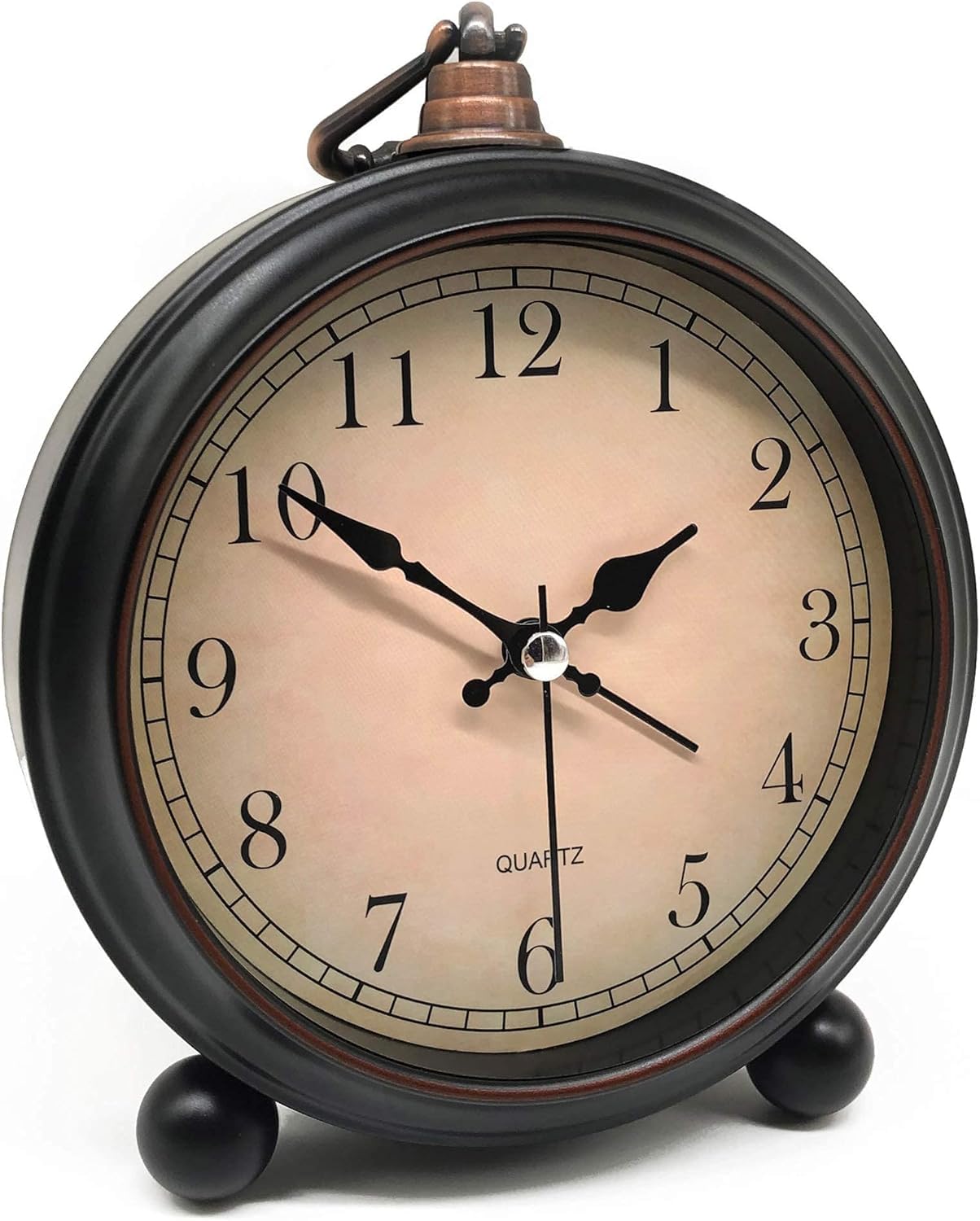 TooTa Vintage Retro Analog Alarm Clock, 4 inch Super Silent Non Ticking Small Clock with Night Light, Battery Operated, Simply Design, for Living Room, Bedroom, Bedside, Desk, Gift Clock (Arabic)