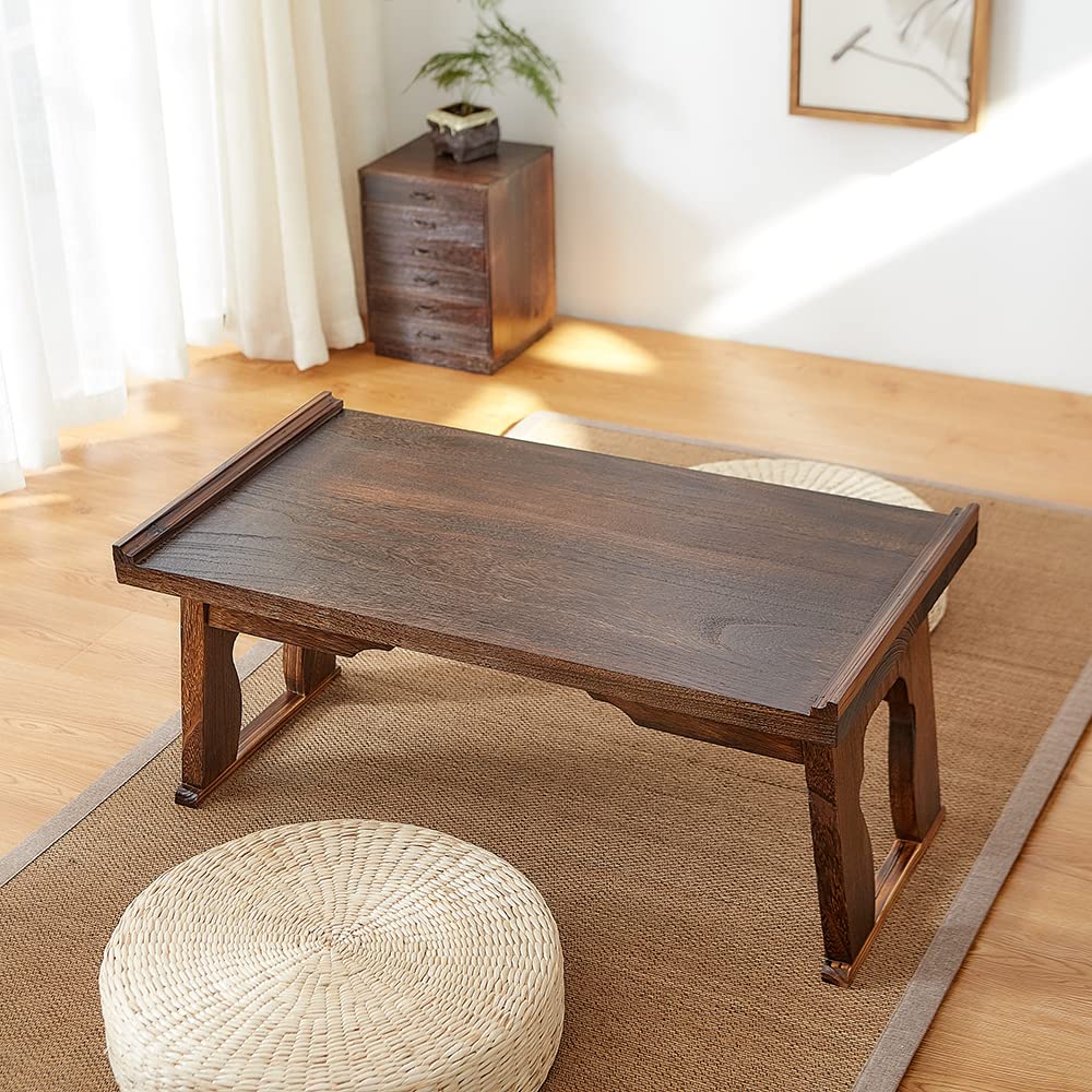 SINOBEST Foldable Wooden Laptop Desk, Breakfast in Bed Serving Tray, Japanese Floor Table for Tea & Coffee, Portable Antique Meditation Altar (23.6”x13.4”x10.6”)