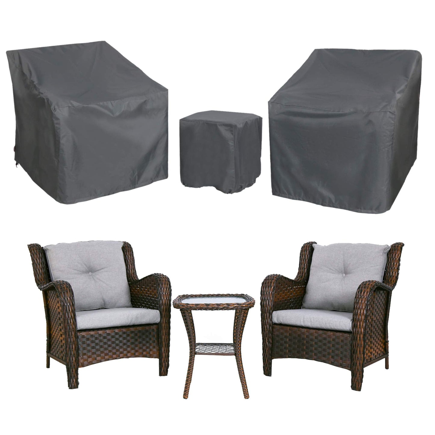 Baner Garden Patio Furniture Covers,Outdoor Furniture Cover Waterproof,Patio Furniture Set Covers for 3 Piece Outdoor Bistro,Patio Sofa Covers Set for 2 Chairs and Coffee Table,Grey