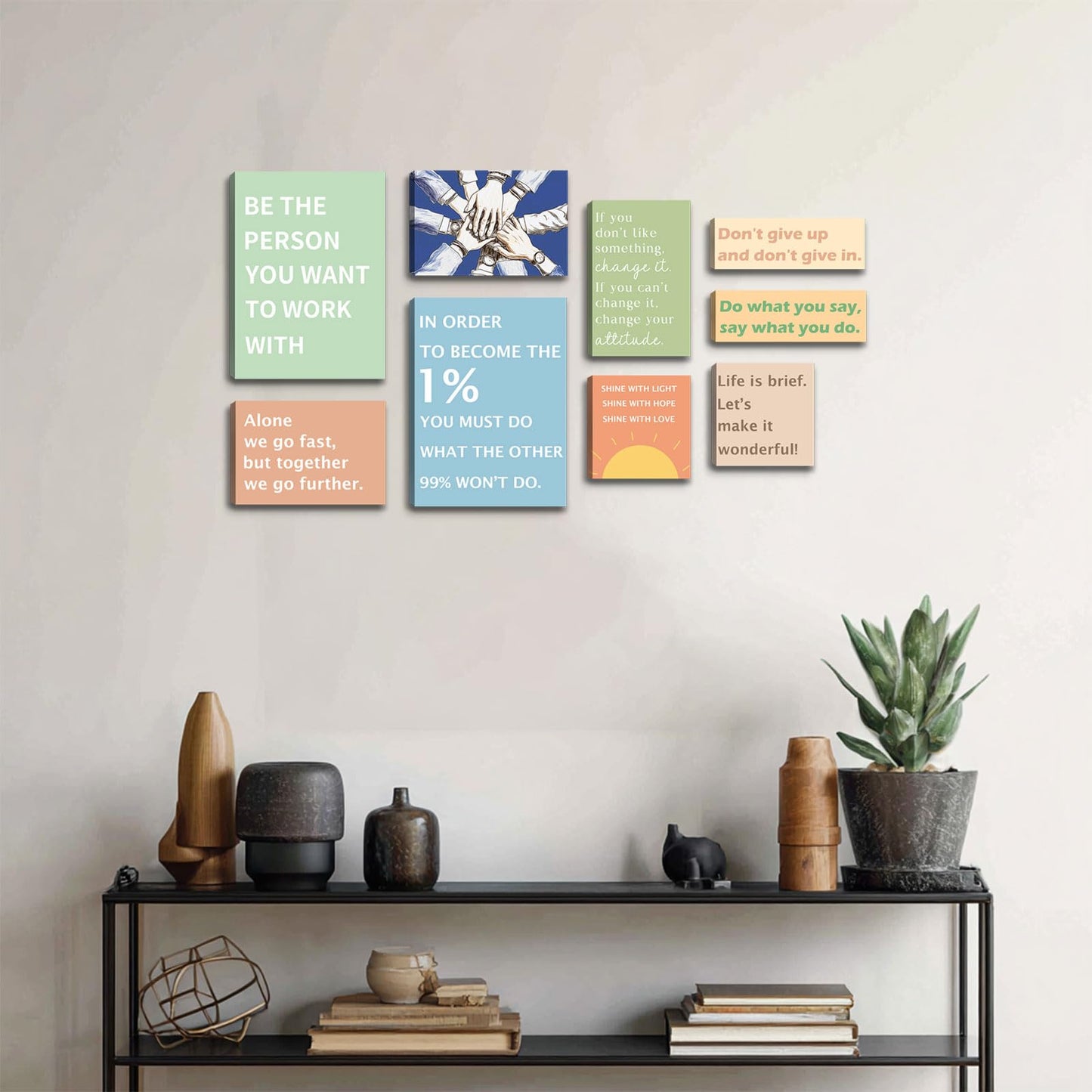 Halioyo Office Wall Art Set of 9, Motivational Canvas Prints for Workplace, Inspirational Teamwork Wall Decor with Positive Affirmations, Ready to Hang Print Poster