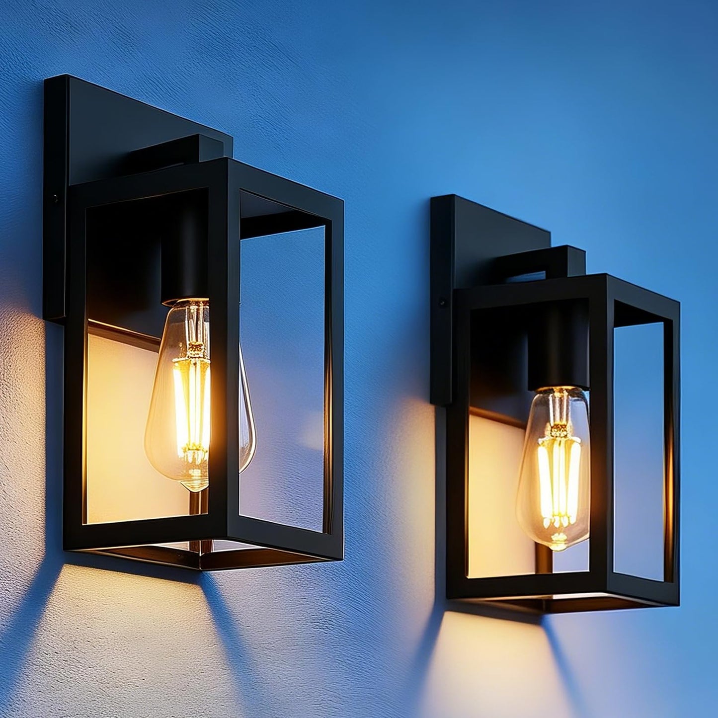 QueeuQ 2 Pack Modern Outdoor Wall Sconce Lights,Black Outdoor Wall Light Fixtures,Waterproof Outside Front Porch Lantern for House,Patio,Garage with E12 Base