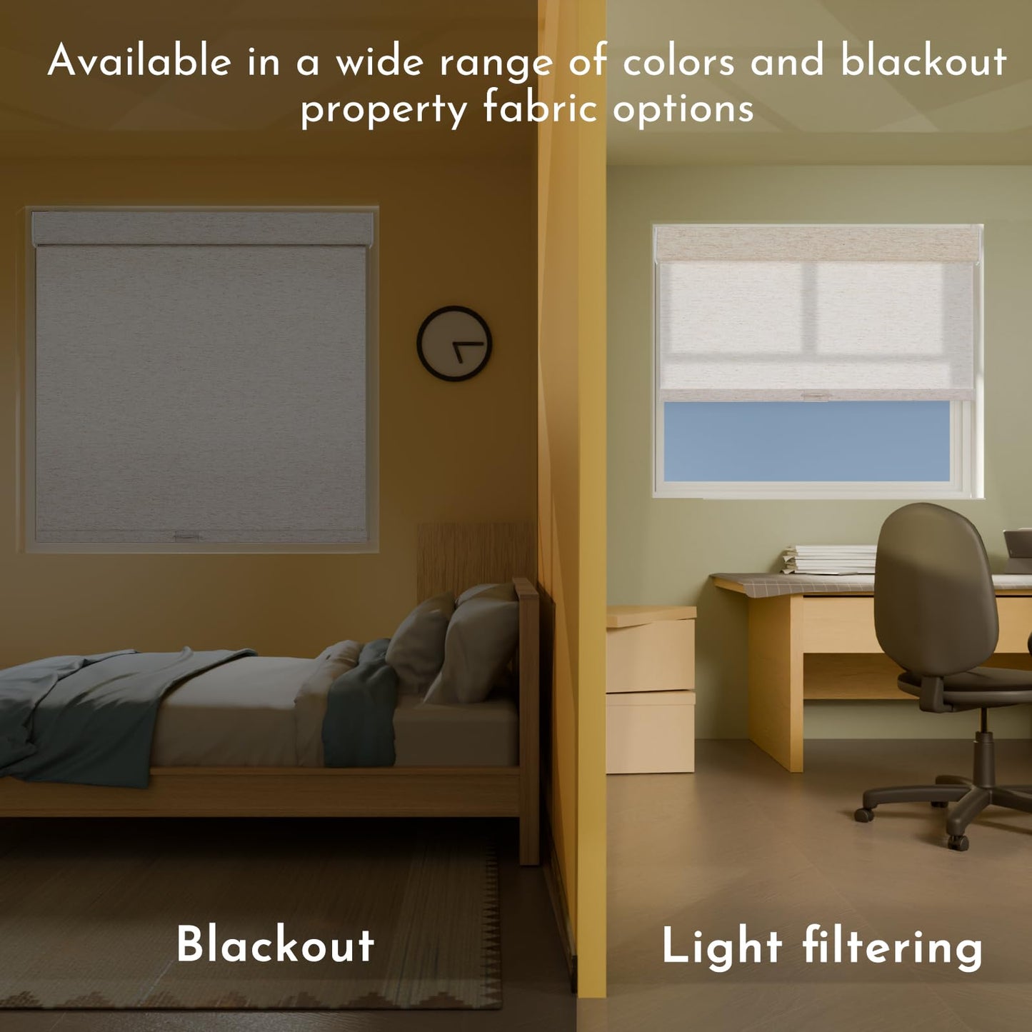 Persilux Blackout Roller Shades for Indoor Window Blinds,Cordless,Linen Fabric,Thermal Insulated Fabric UV Protection Shades for Home,Office,Bedroom,Door,Blackout-Cream,16" W X 64" H