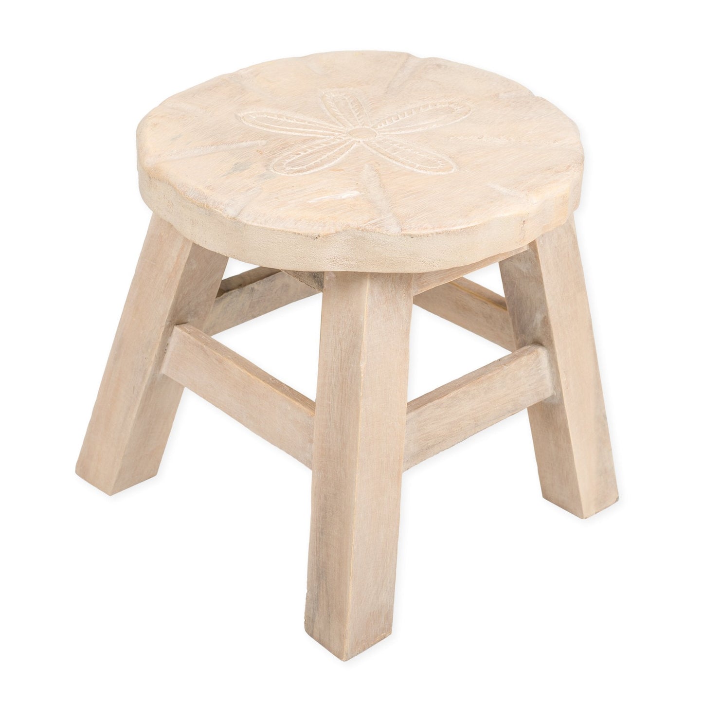 Sand Dollar Design Hand Carved Acacia Hardwood Decorative Short Stool