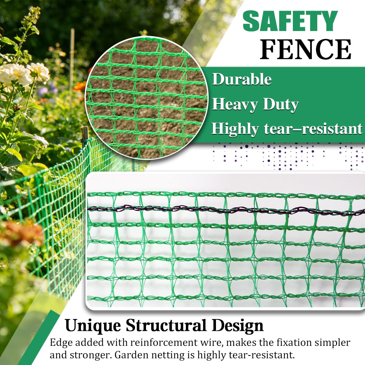 Hortifan Garden Fence Temporary Fence, 4'x100' with 50 Zip Ties, Plastic Fencing Safety Fence Snow Fence, Construction Fencing for Yard, Deer, Pet, Rabbits, Chicken, Dogs, Animal Barrier, Green