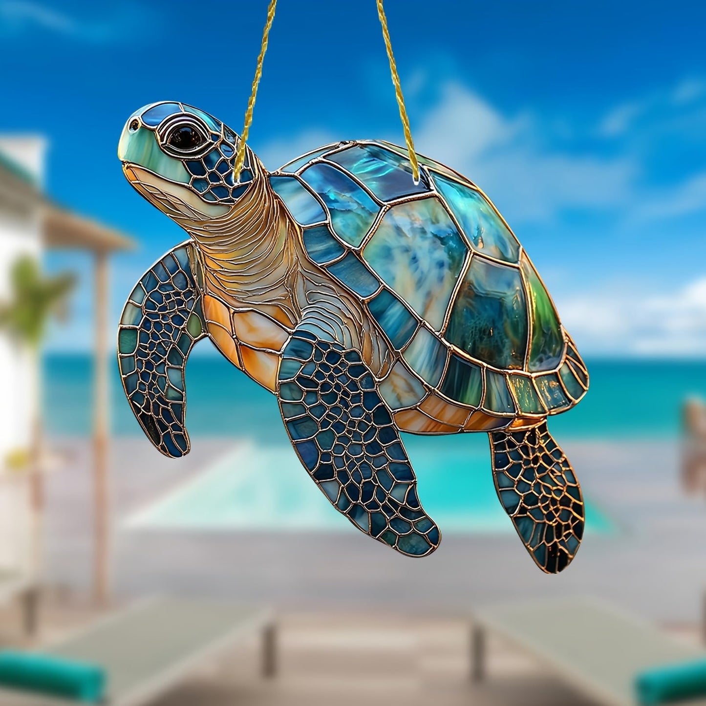 2D Acrylic Turtle Window Hanging Sun Catcher, Stained Glass Style, Beach Themed Home Decoration