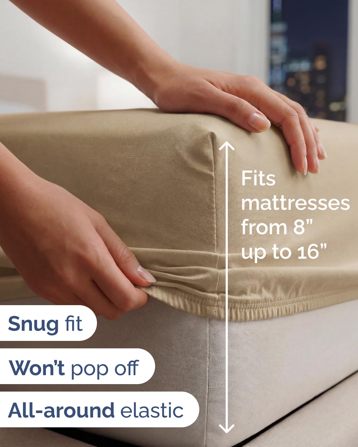 Lightweight 4 Piece Bed Sheet Set Queen Size - Cooling Sheets for Hot Sleepers - Soft Breathable Bedding Set w/ 8-16 Inch Deep Pockets - 1 Flat & 1 Fitted & 2 Pillowcases - Wrinkle Resistant - Wheat